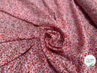 VISCOSE IMPRIMÉ MOTIF PETITES FLEURS ORANGE ROUGE VIOLET - My Little Coupon