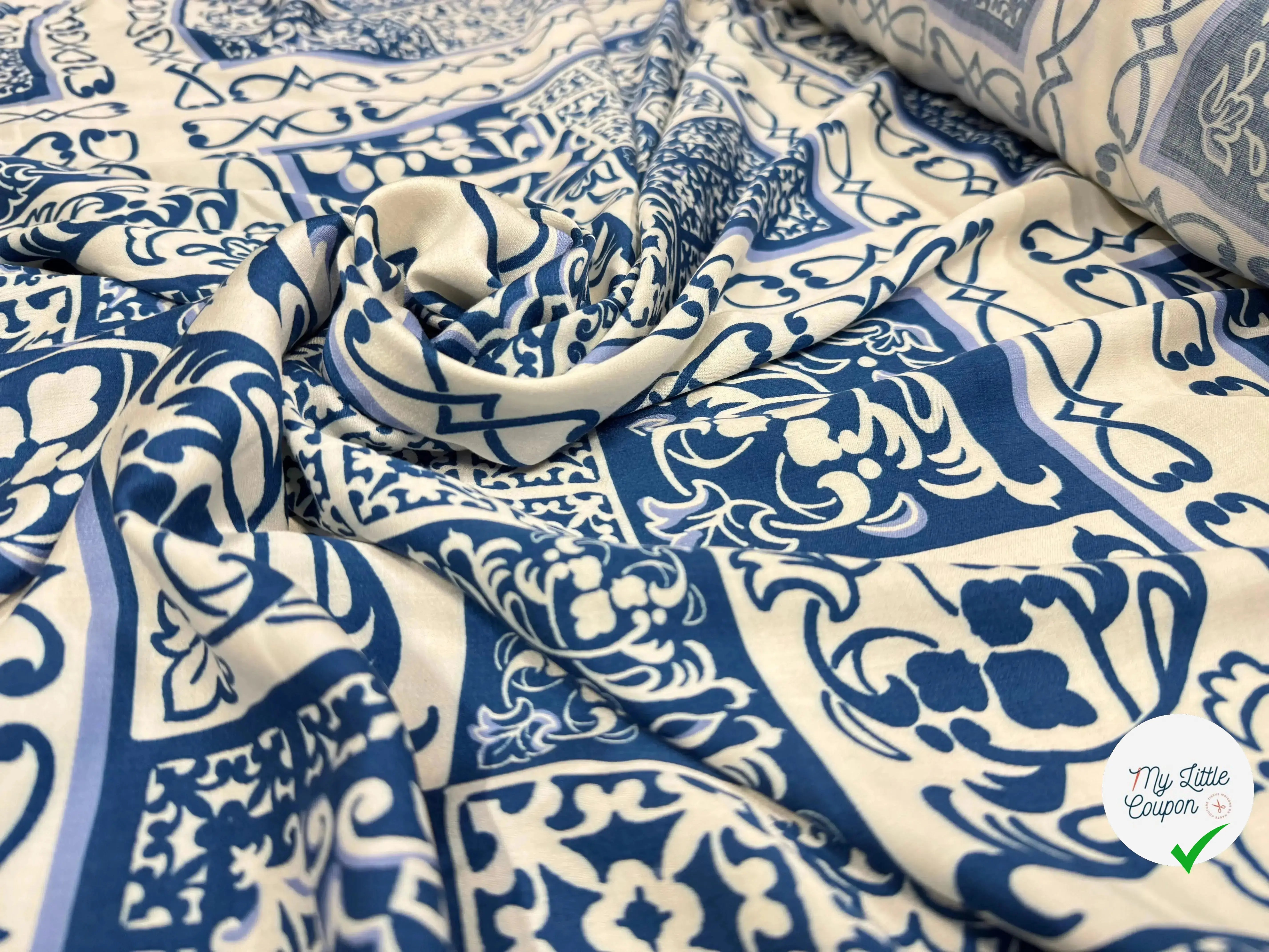 VISCOSE IMPRIMÉE BARROCK DE BLEU - My Little Coupon