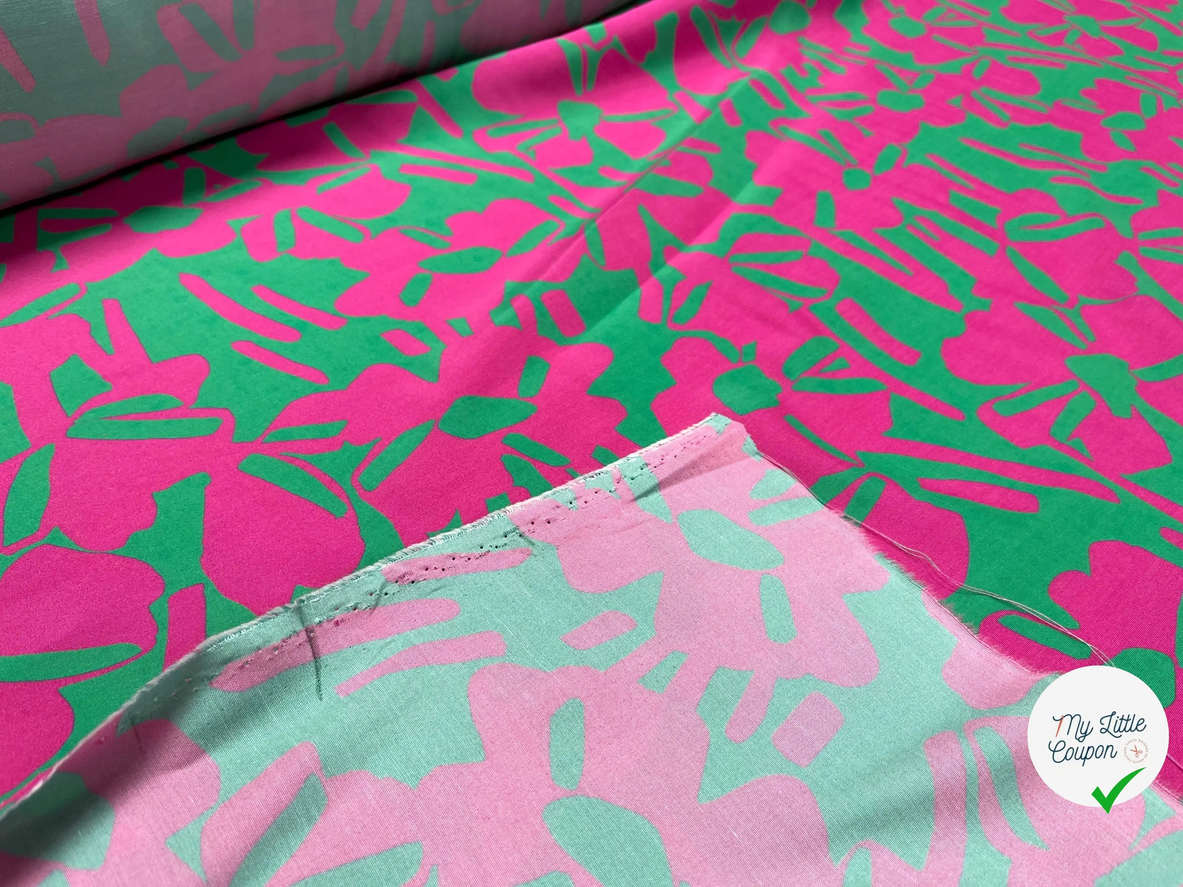 VISCOSE MOTIFS ABSTRAIT ROSE ET VERT - My Little Coupon