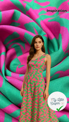 VISCOSE MOTIFS ABSTRAIT ROSE ET VERT - My Little Coupon