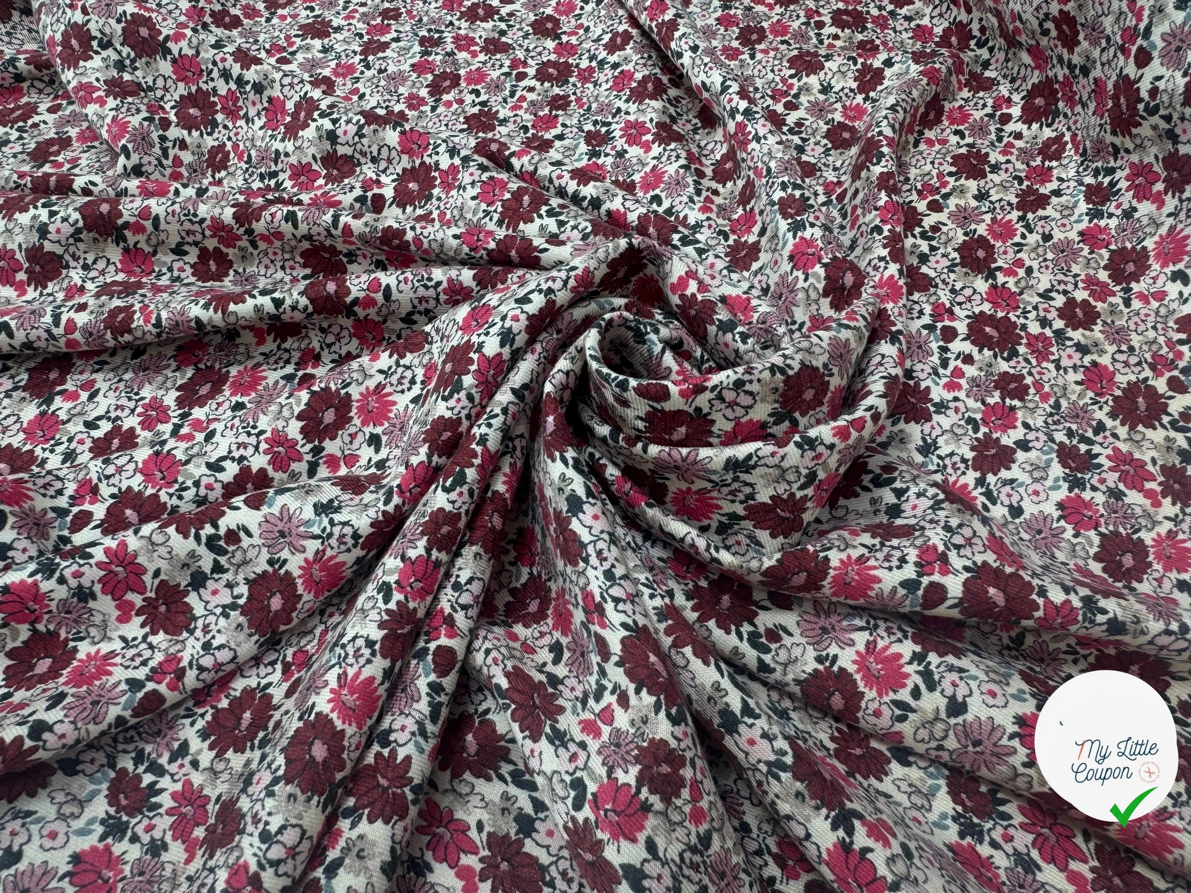 VISCOSE SERGÉE DOUCE MOTIFS FLEURS - My Little Coupon