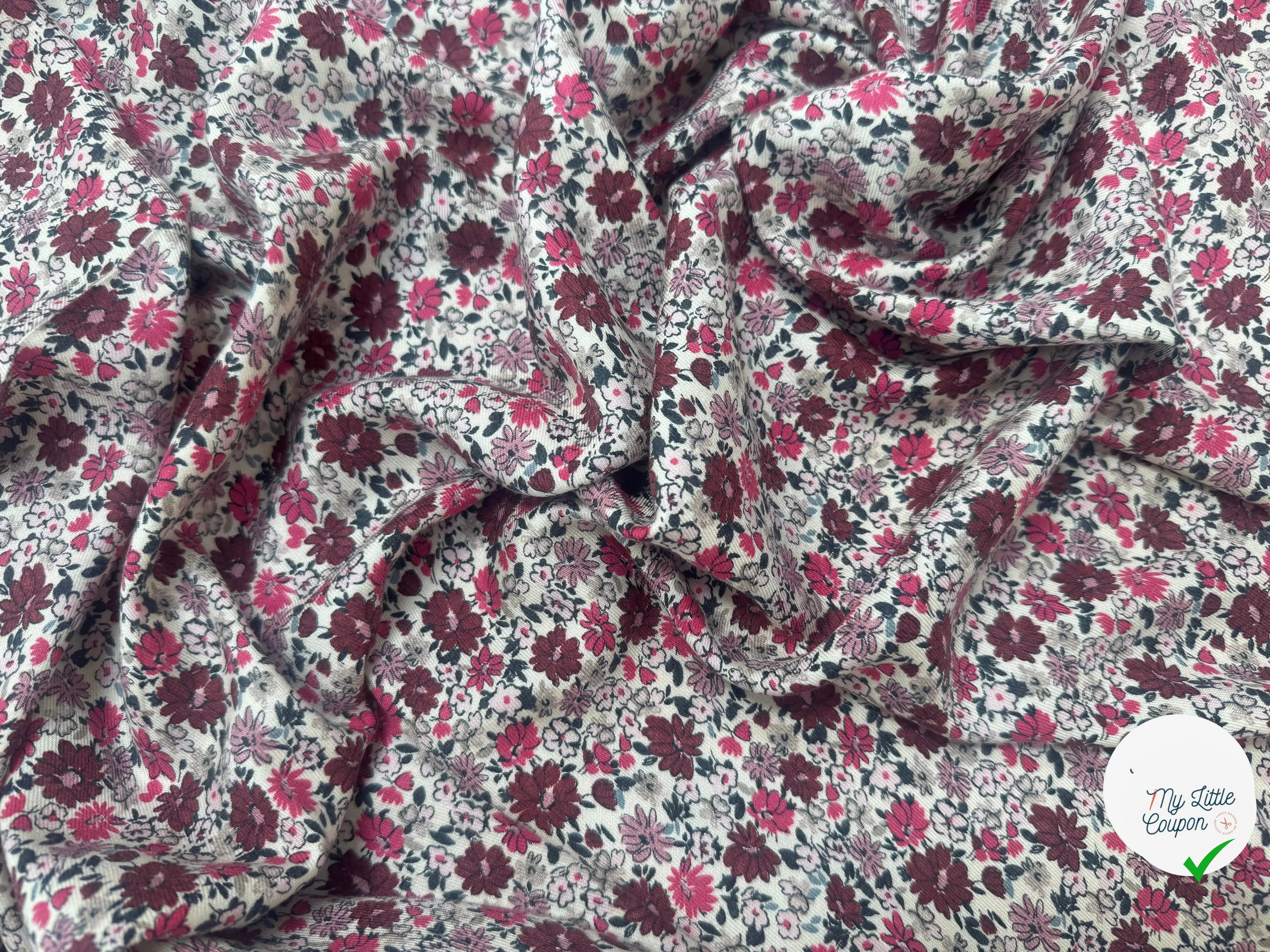VISCOSE SERGÉE DOUCE MOTIFS FLEURS - My Little Coupon