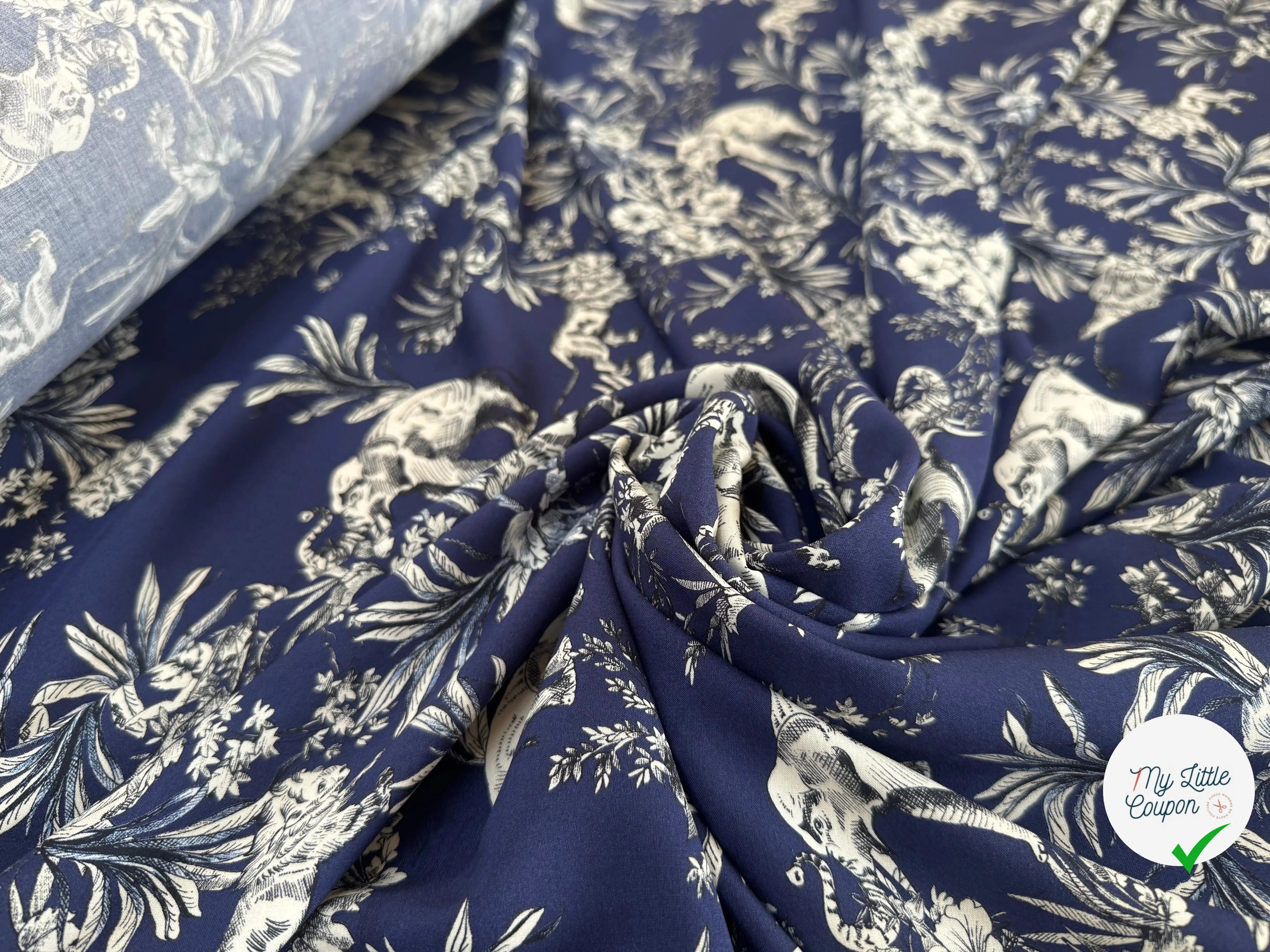 VISCOSE STYLE TOILE DE JOUY FOND BLEU NAVY - My Little Coupon