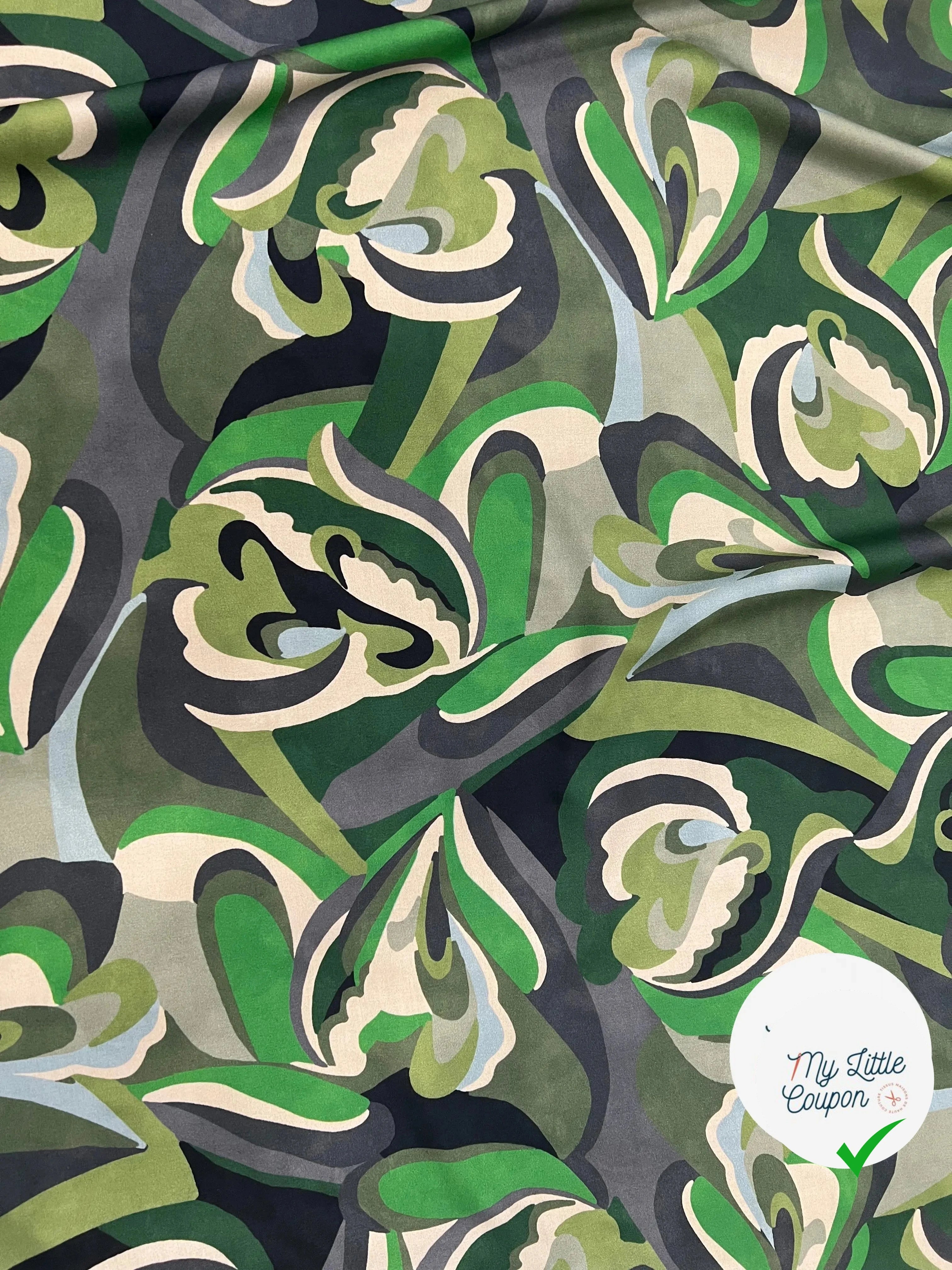 VISCOSE VERTE & CREME MOTIF FLORAL - My Little Coupon