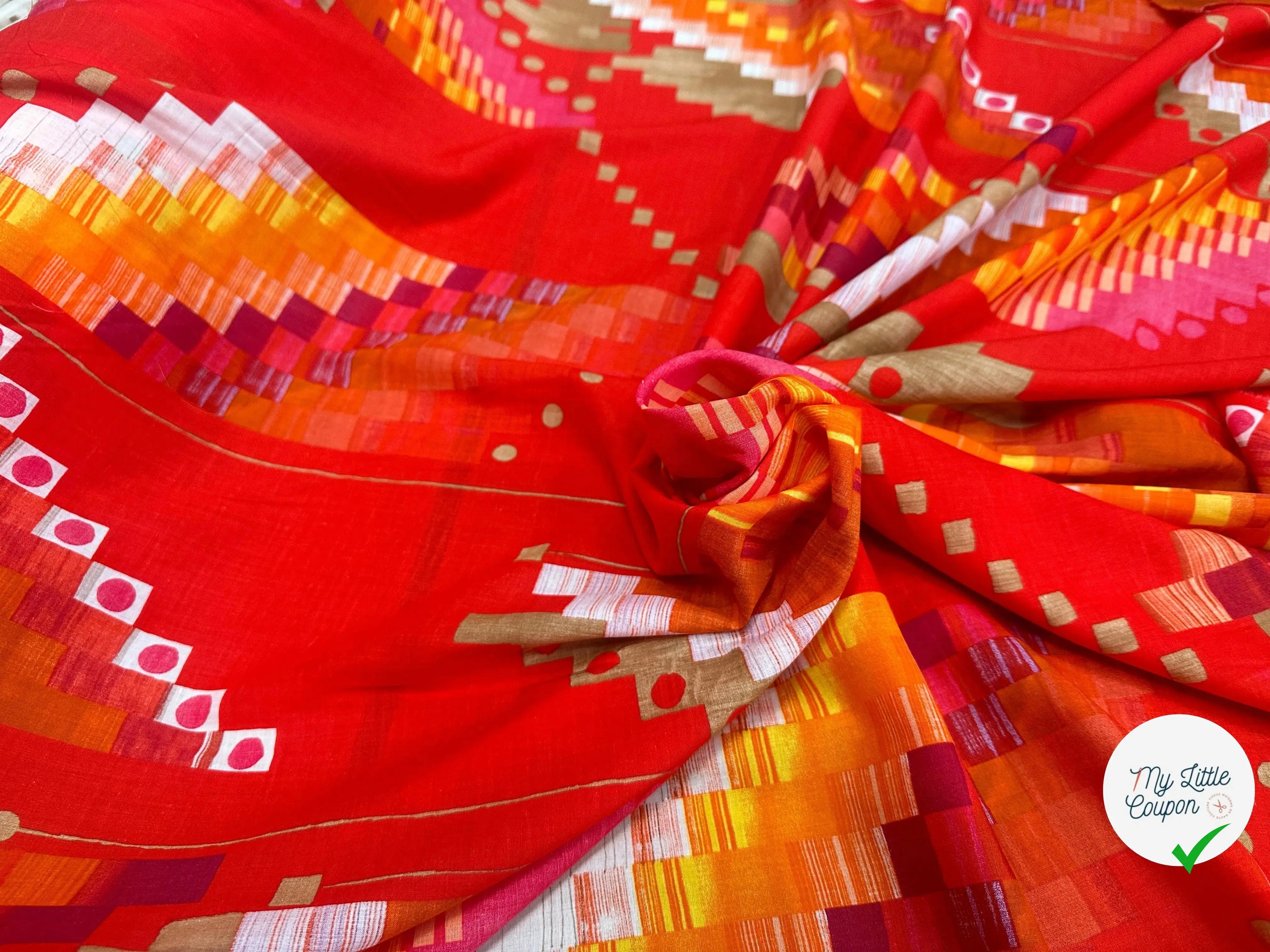 VOILE DE COTON ROUGE GEOMETRICA TKTMEMPA - My Little Coupon
