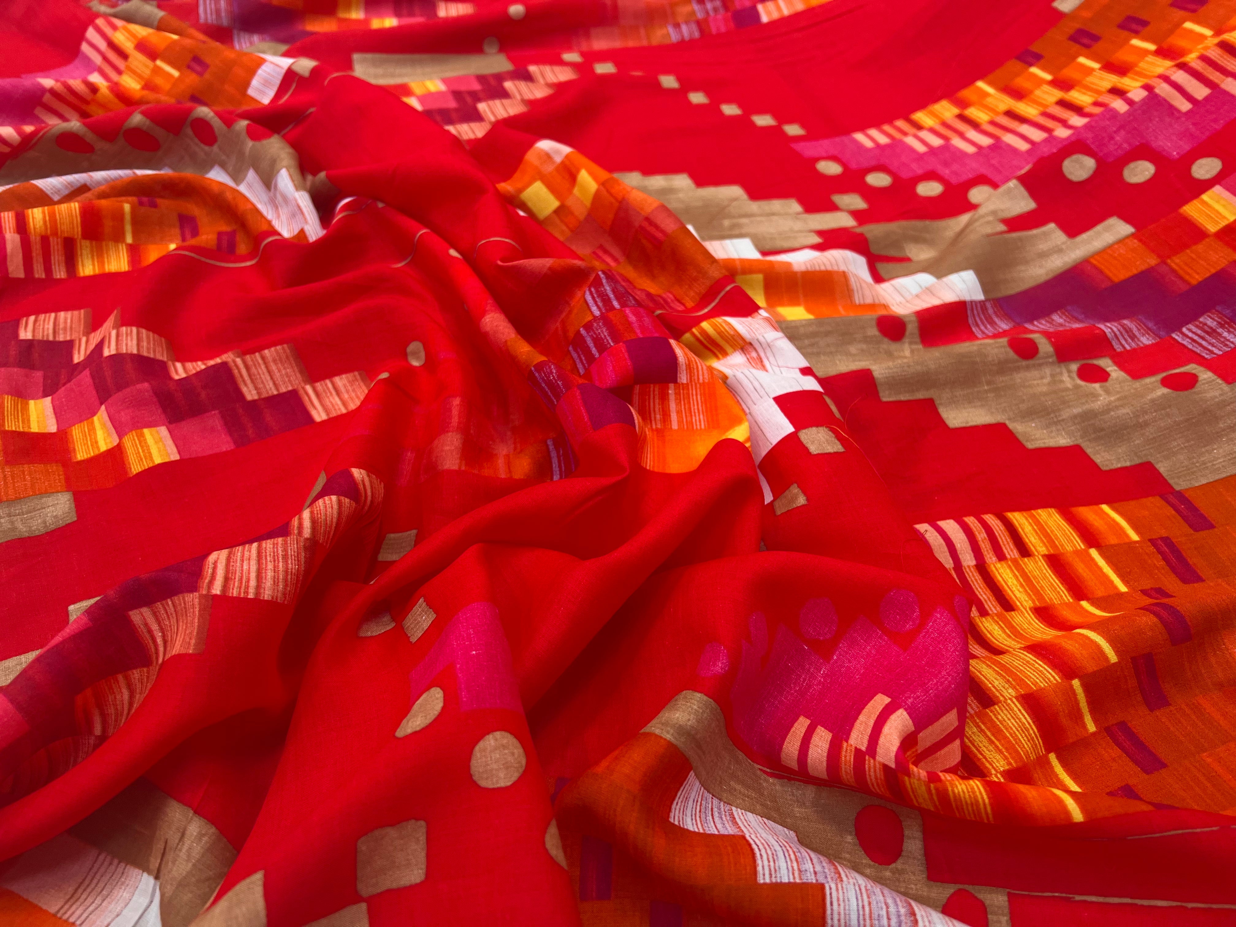 VOILE DE COTON ROUGE GEOMETRICA TKTMEMPA - My Little Coupon