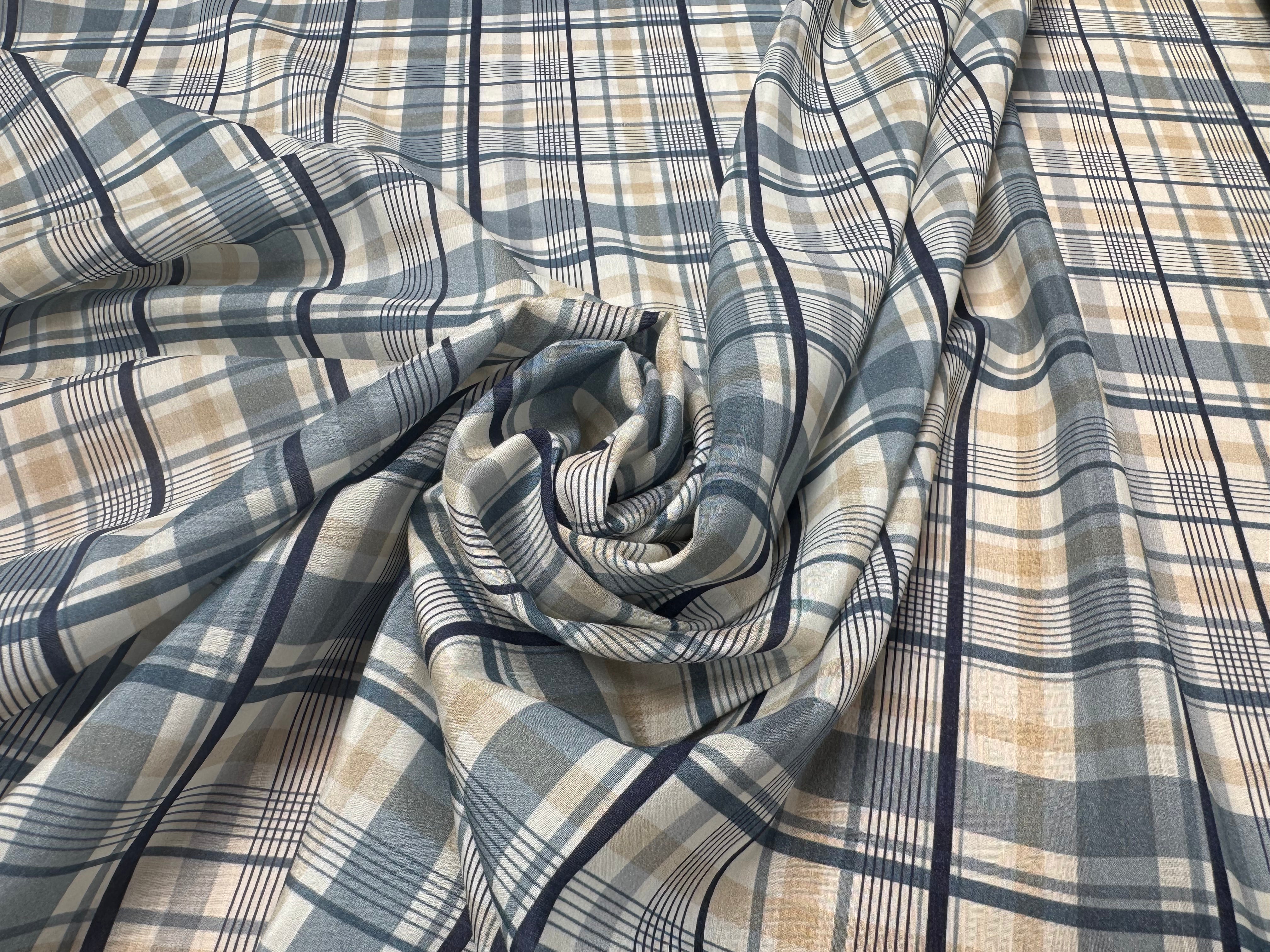 VOILE DE COTON SOIE EMERISE À CARREAUX BLEU ET BLANC - My Little Coupon