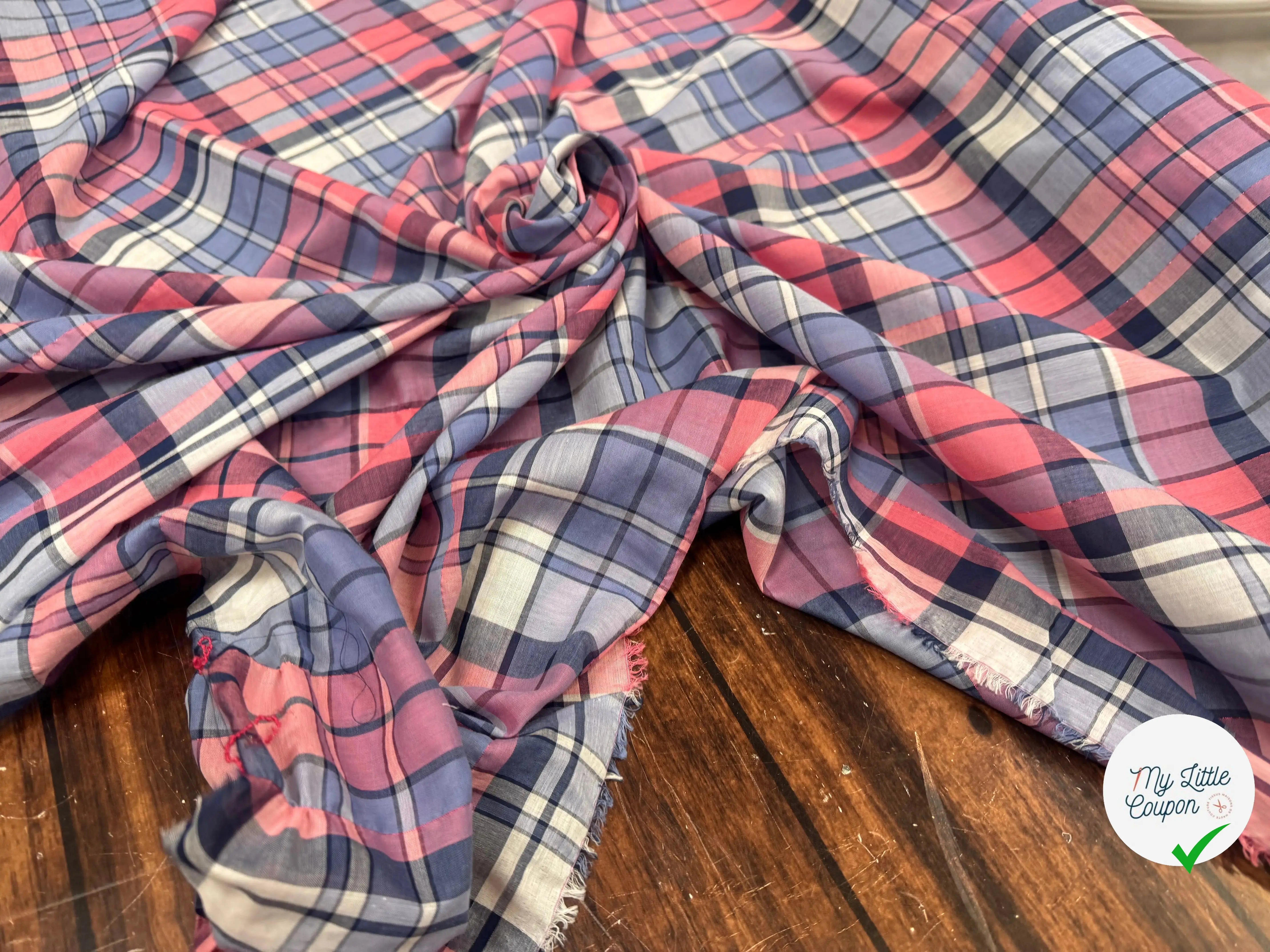 VOILE DE COTON TARTAN À CARREAUX ROSE ET VIOLET - My Little Coupon