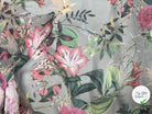 VOILE SOIE VISCOSE FOND GRIS FLEURS ORANGES - My Little Coupon