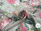 VOILE SOIE VISCOSE FOND GRIS FLEURS ORANGES - My Little Coupon