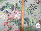 VOILE SOIE VISCOSE FOND GRIS FLEURS ORANGES - My Little Coupon
