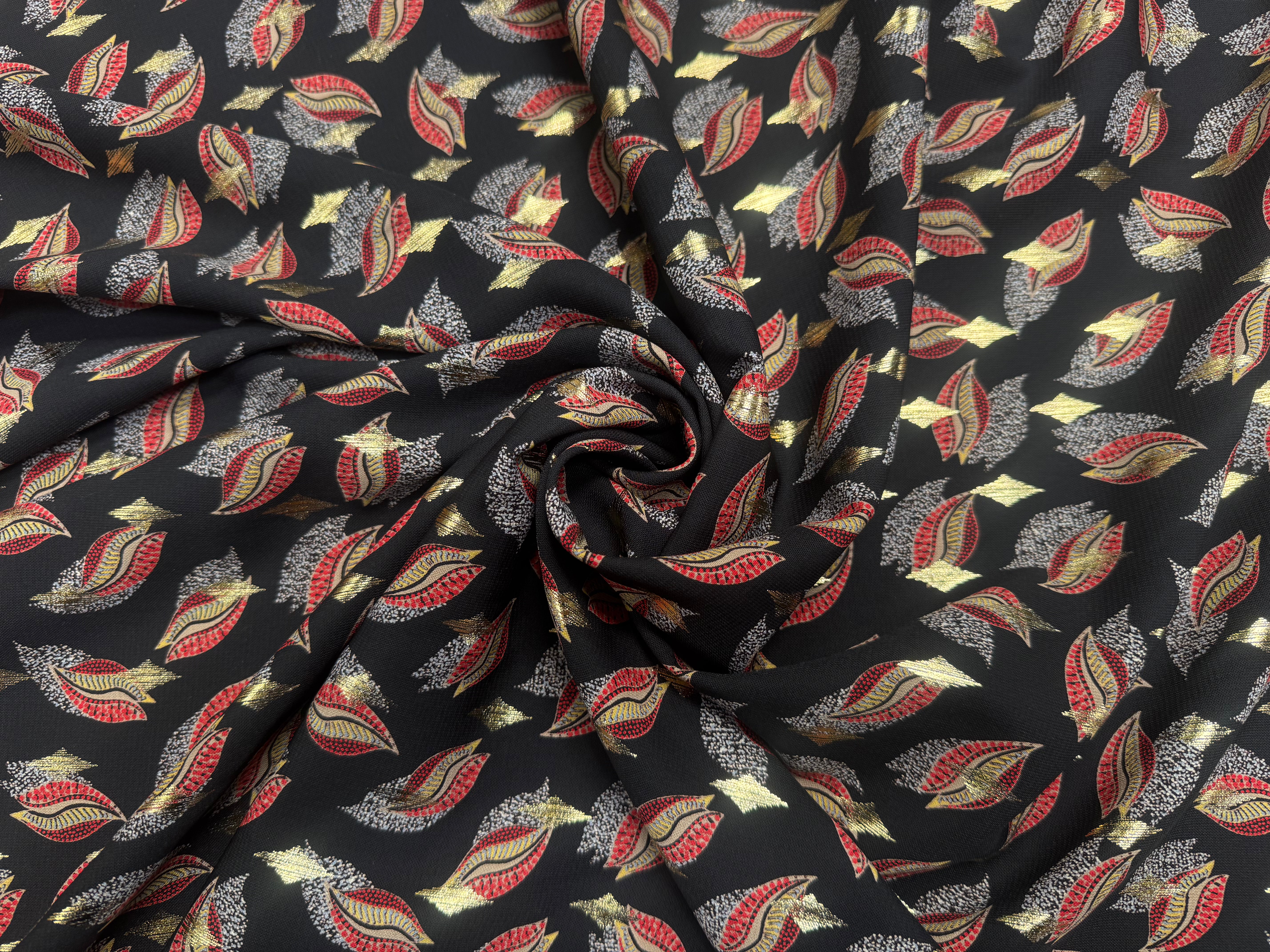 WOOLPEACH FOND NOIR MOTIF FEUILLAGE ROUGE ET DORÉ - My Little Coupon