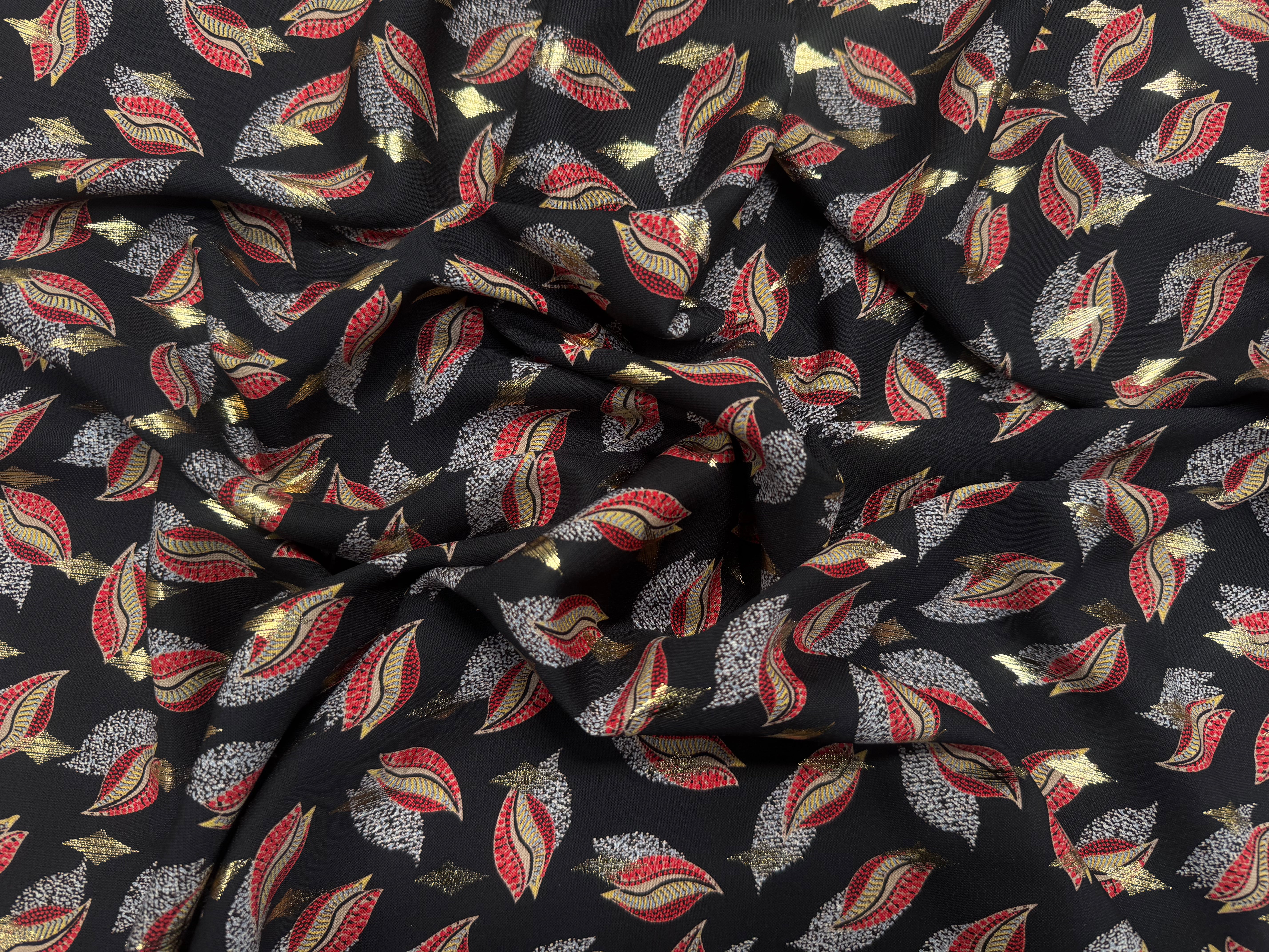 WOOLPEACH FOND NOIR MOTIF FEUILLAGE ROUGE ET DORÉ - My Little Coupon