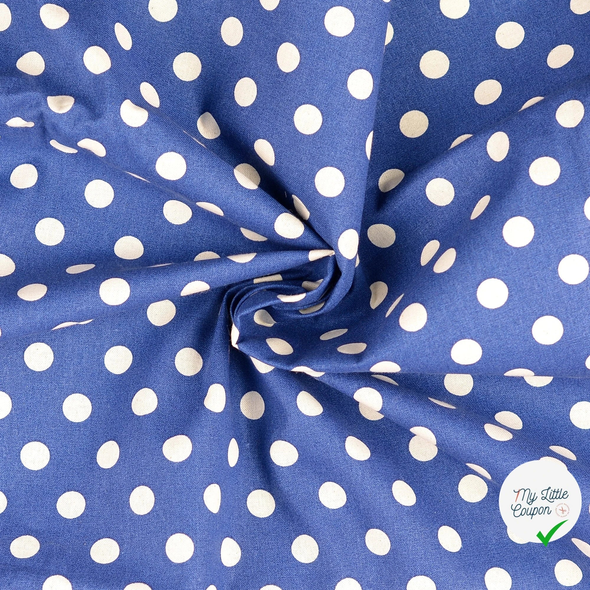 Cretonne de coton à pois bleu marine - My Little Coupon