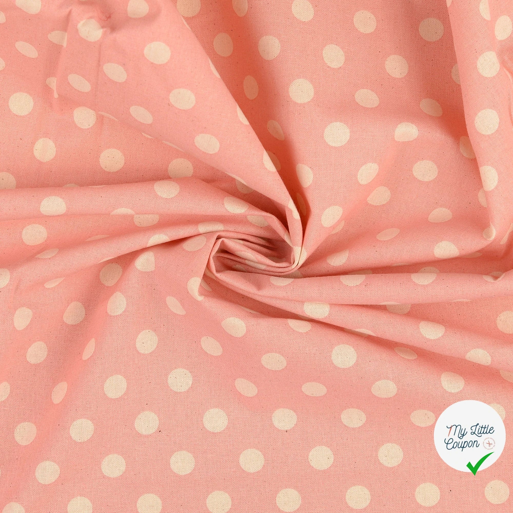Cretonne de coton à pois rose clair - My Little Coupon