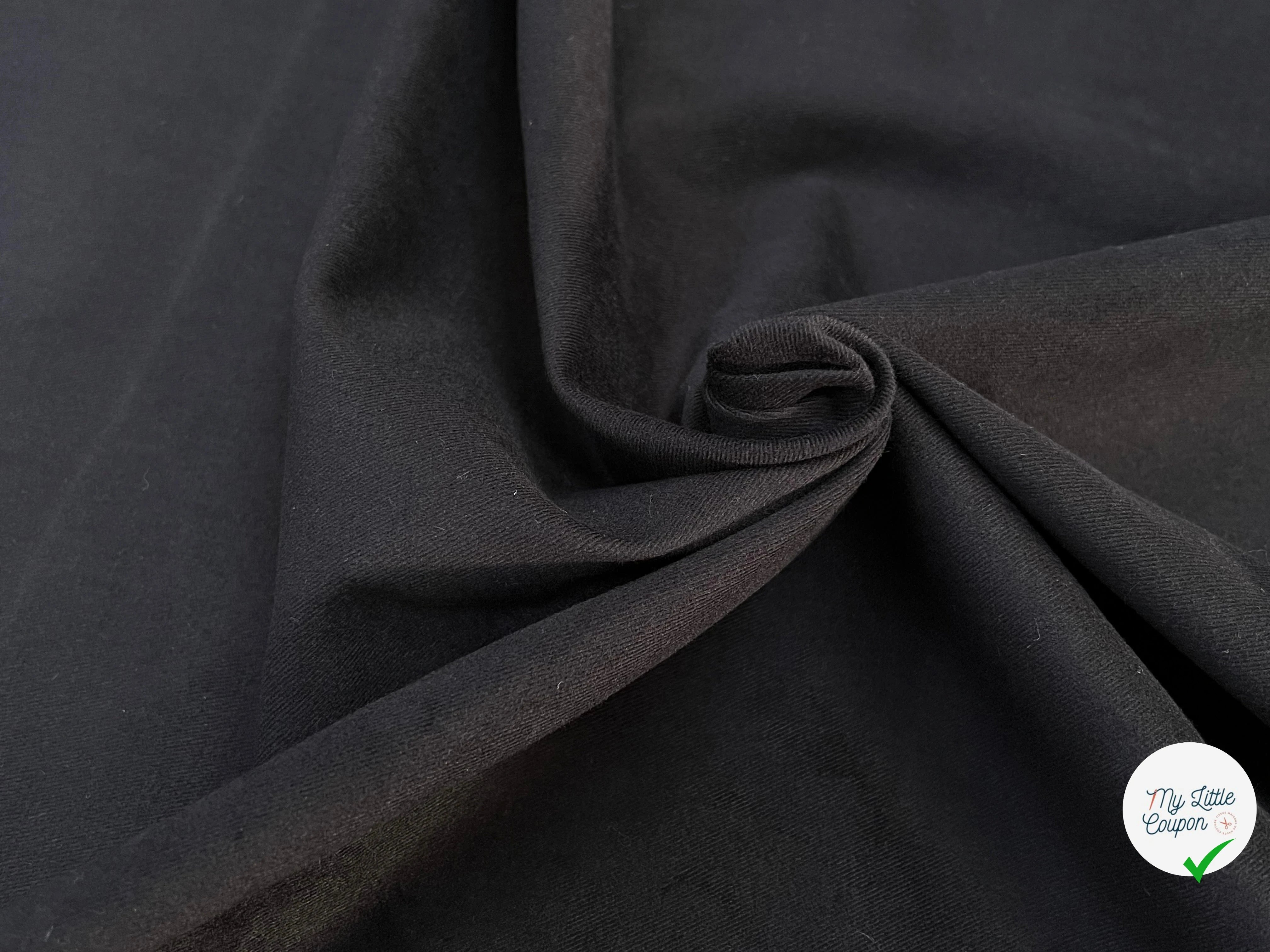 DENIM COTON GRATTÉ EFFET DUVETEUX NOIR PEAU DE PÊCHE 97% COTON 145CM - My Little Coupon