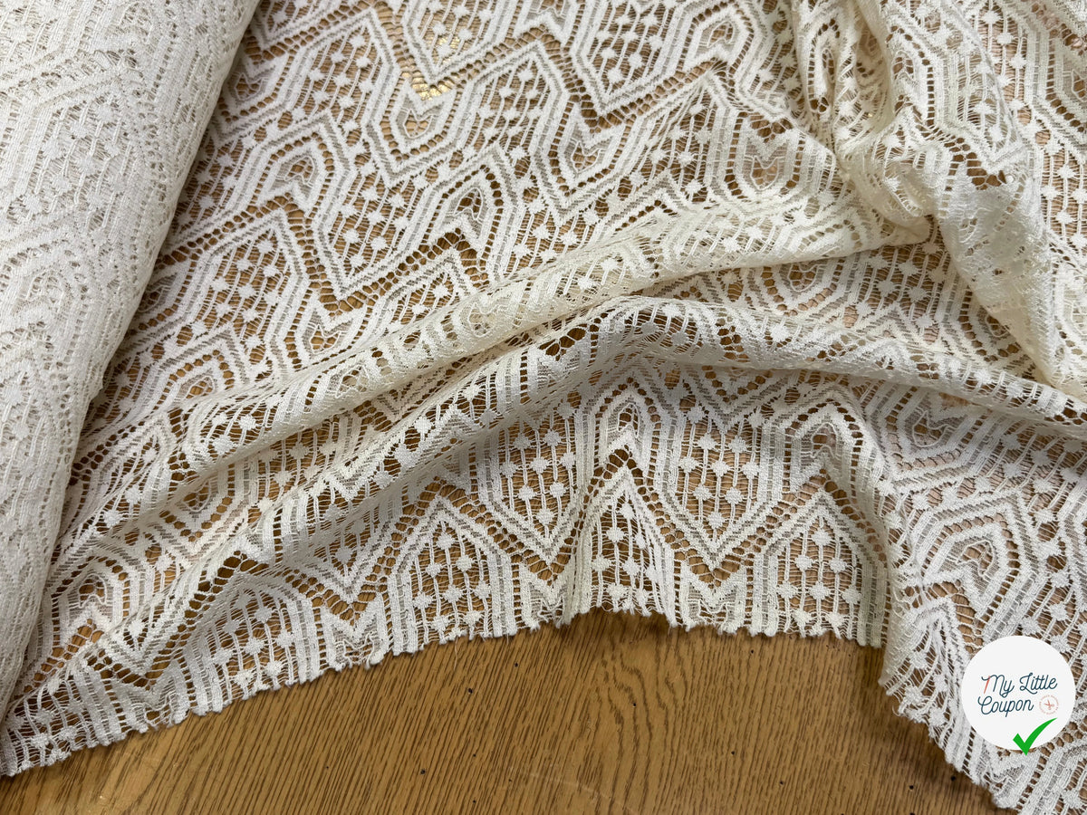 DENTELLE STRETCH MOTIFS GÉOMÉTRIQUES 80% COTON ÉCRU - My Little Coupon