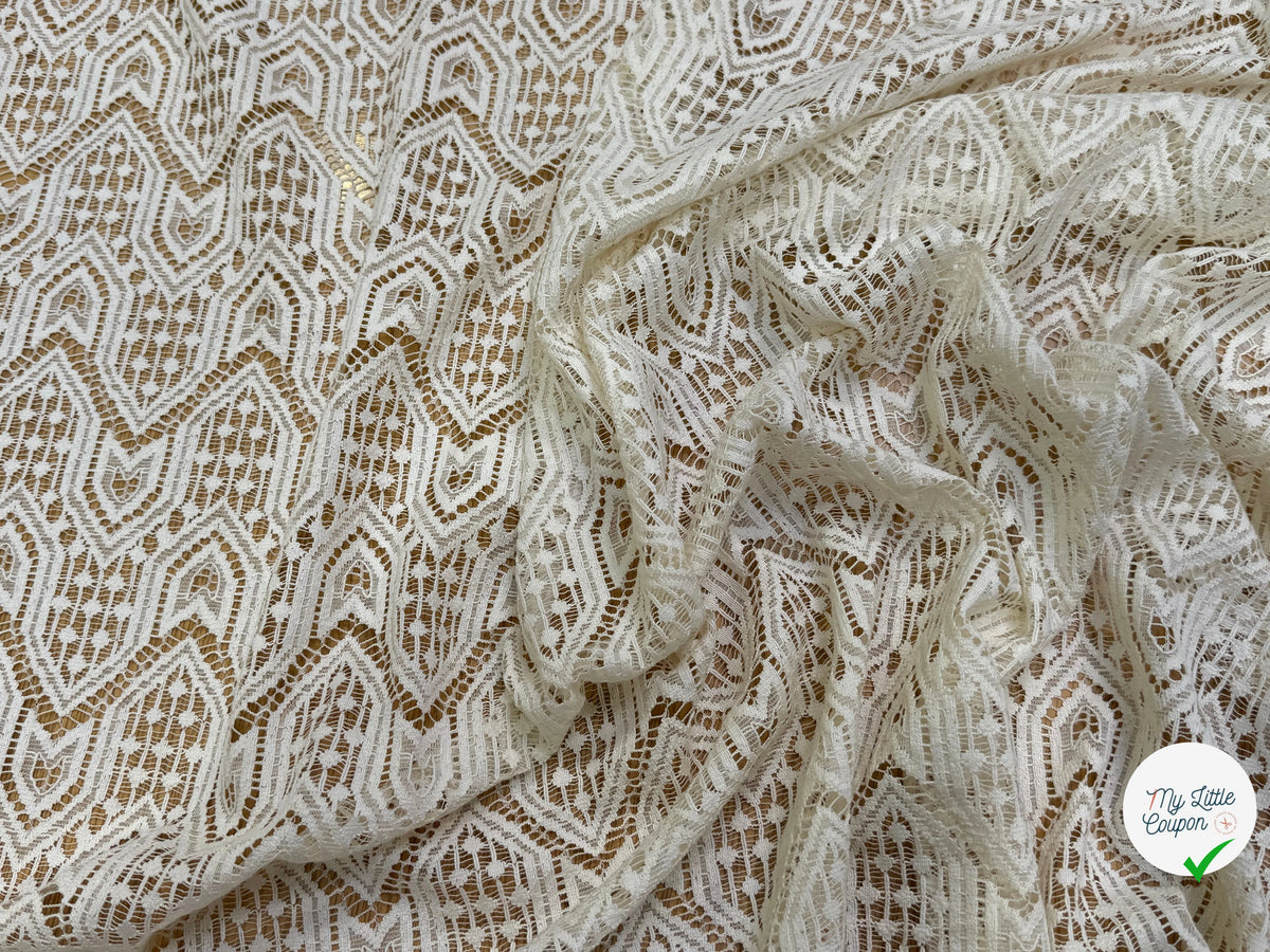DENTELLE STRETCH MOTIFS GÉOMÉTRIQUES 80% COTON ÉCRU - My Little Coupon