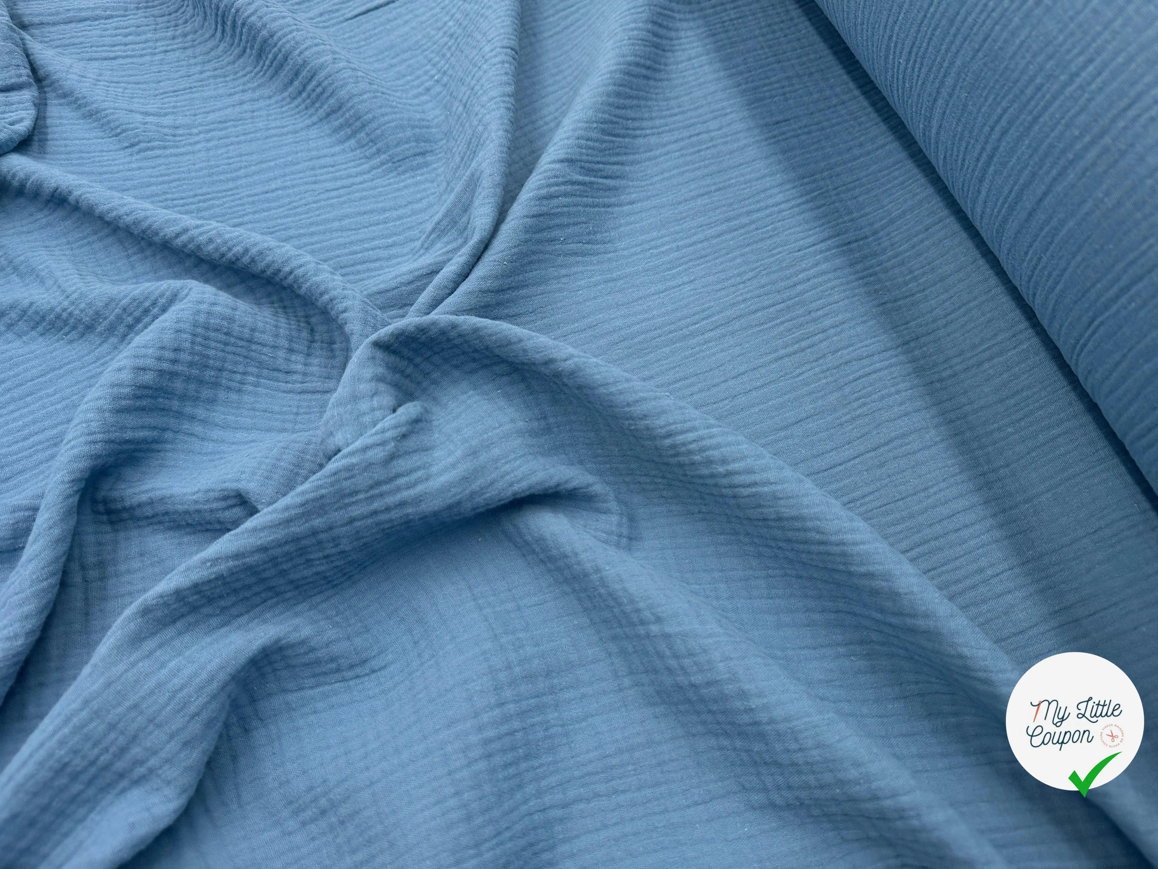 DOUBLE GAZE DE COTON BLEU INDIGO CLAIR - My Little Coupon - tissu - coudre