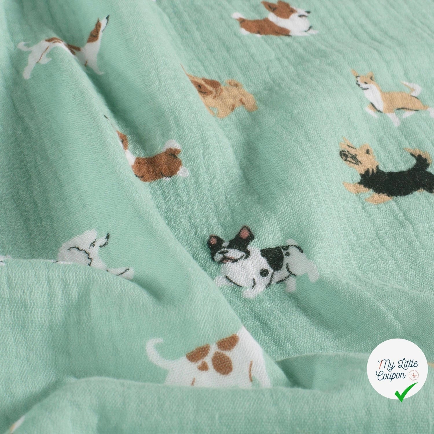 DOUBLE GAZE DE COTON CHIENS BLEU BÉBÉ - My Little Coupon