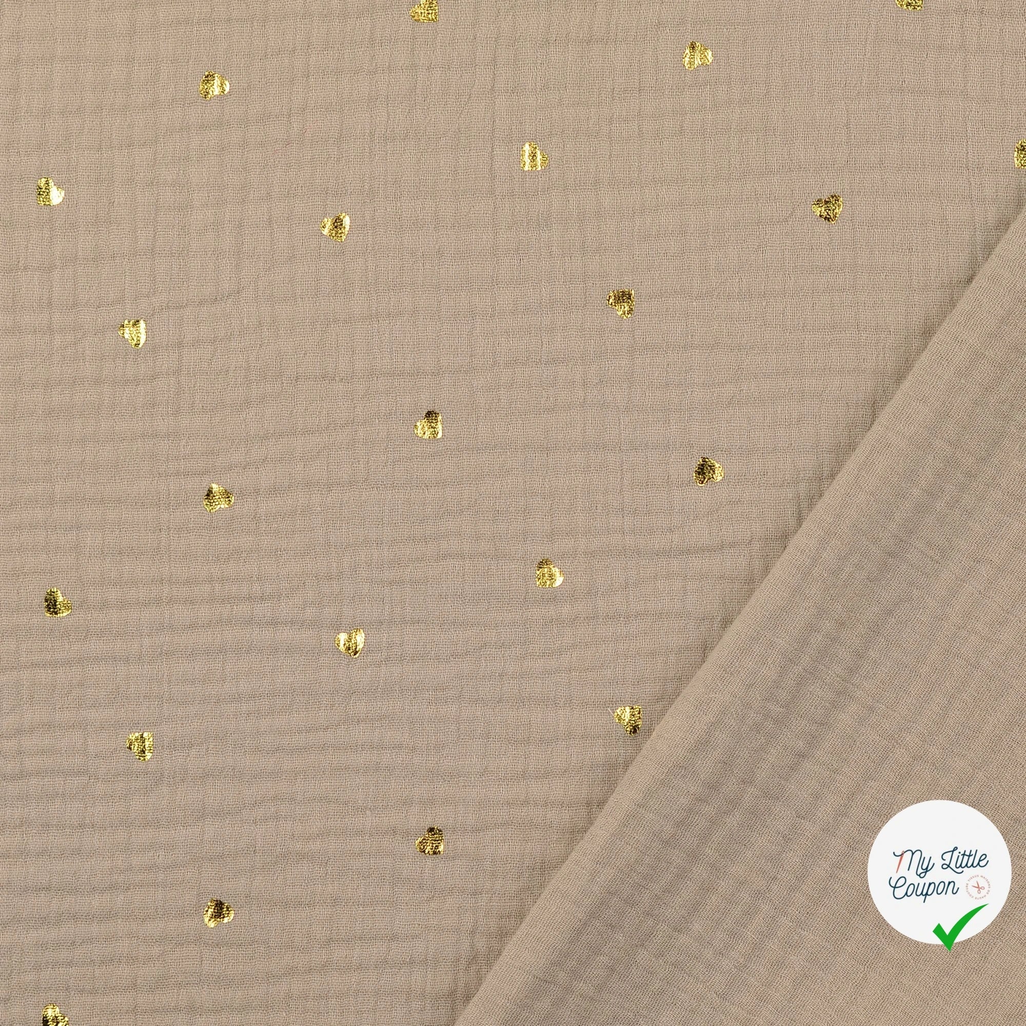 DOUBLE GAZE DE COTON CŒURS BEIGE - My Little Coupon
