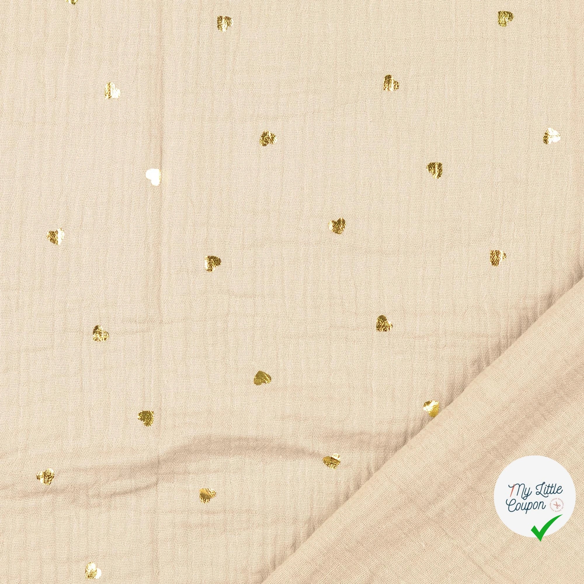 DOUBLE GAZE DE COTON CŒURS BEIGE - My Little Coupon