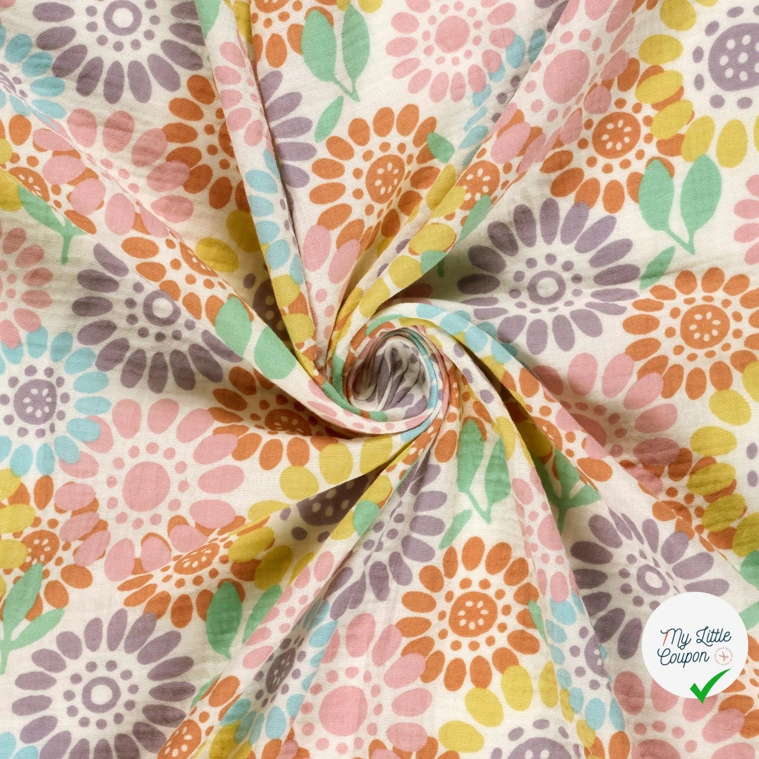 DOUBLE GAZE DE COTON FLEURS BLANC CASSÉ - My Little Coupon