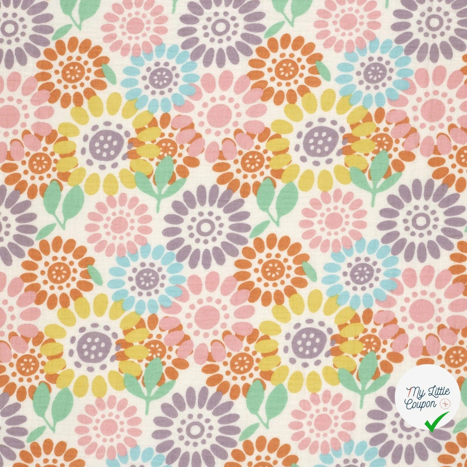 DOUBLE GAZE DE COTON FLEURS BLANC CASSÉ - My Little Coupon