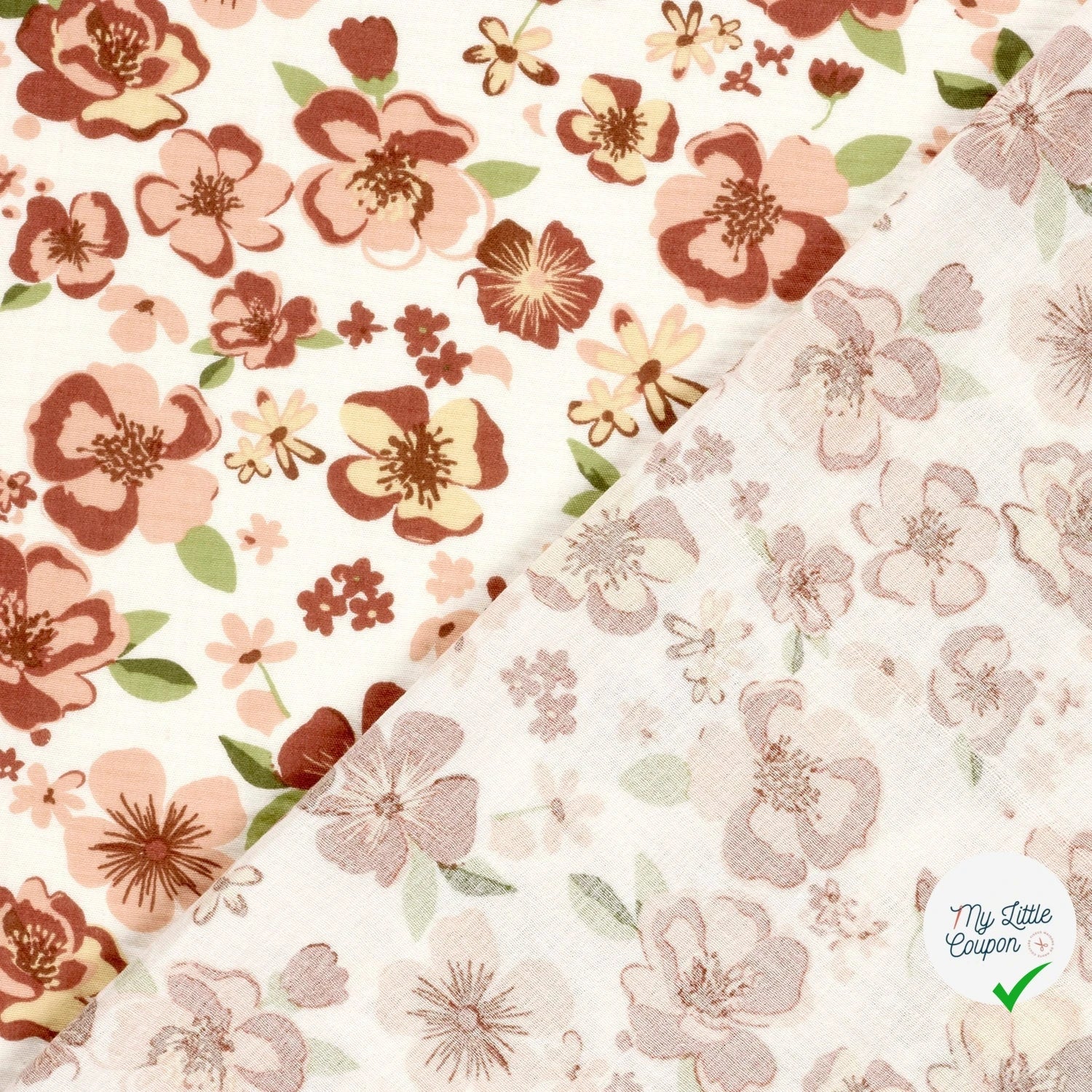 DOUBLE GAZE DE COTON FLEURS BLANC CASSÉ - My Little Coupon