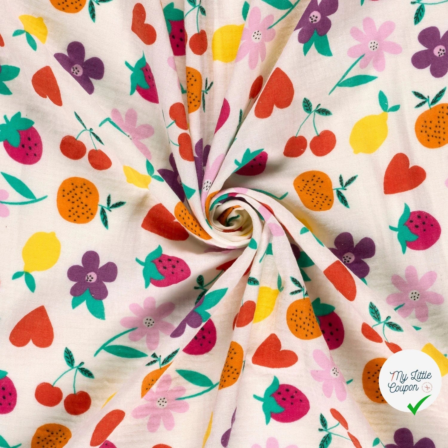 DOUBLE GAZE DE COTON FLEURS BLANC CASSÉ - My Little Coupon