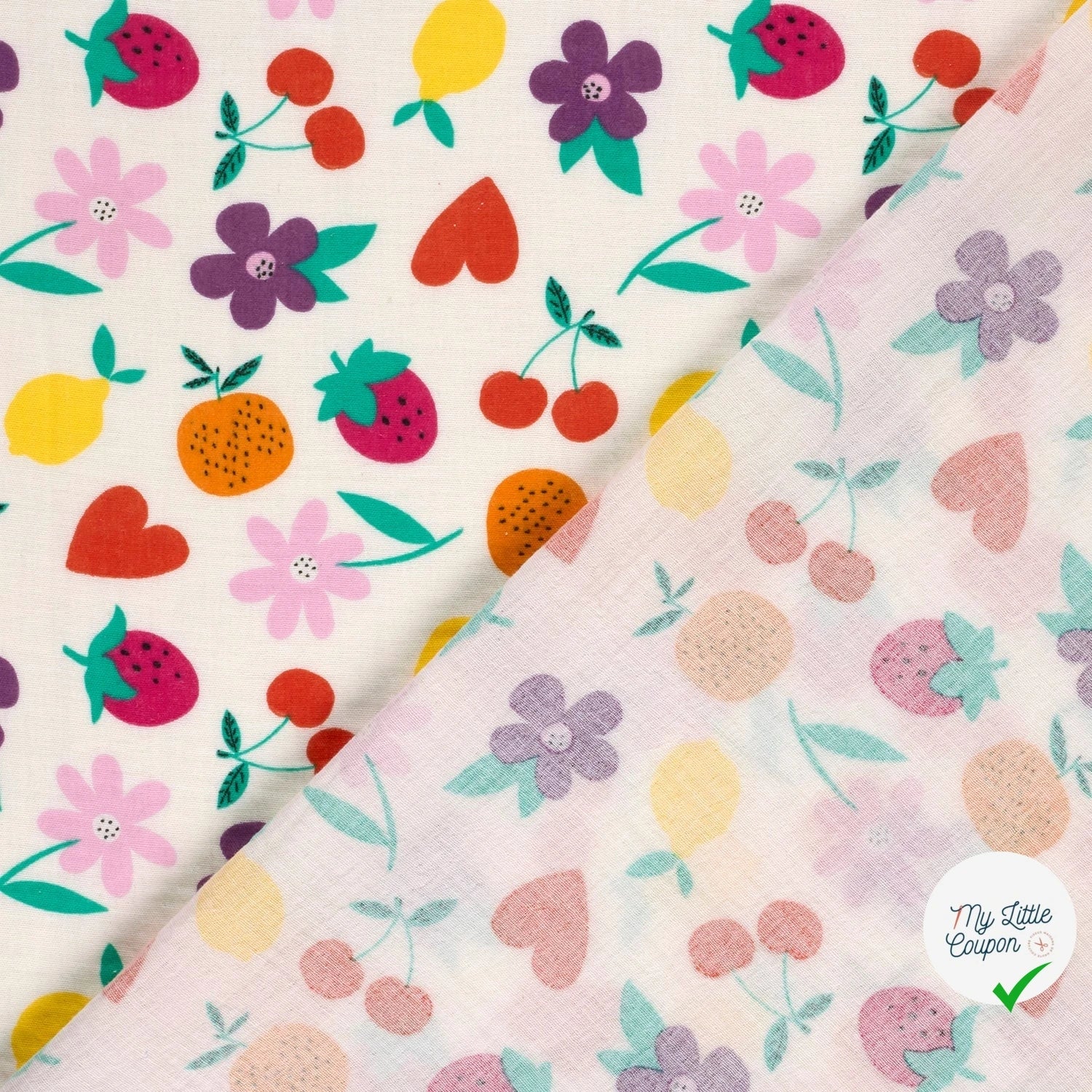 DOUBLE GAZE DE COTON FLEURS BLANC CASSÉ - My Little Coupon