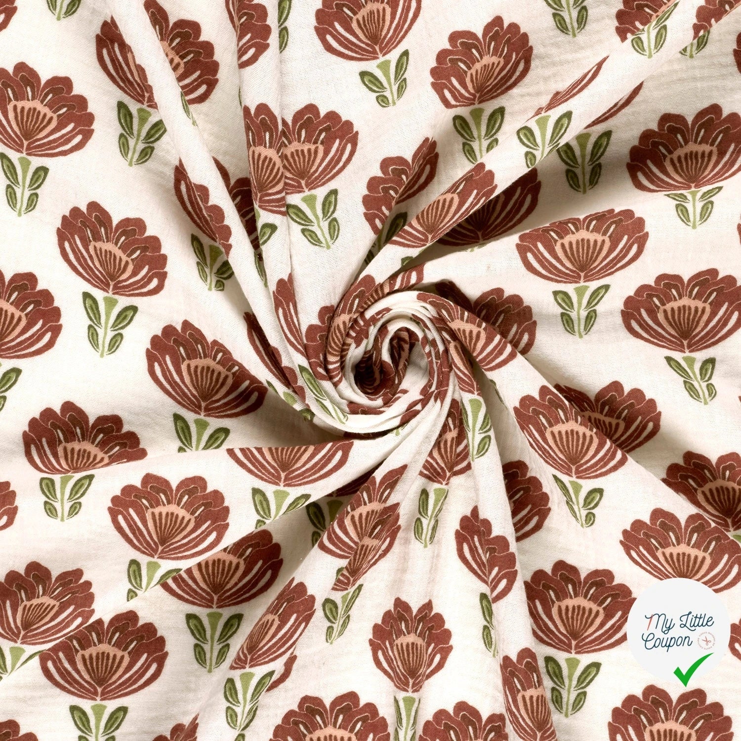 DOUBLE GAZE DE COTON FLEURS FOND BLANC - My Little Coupon