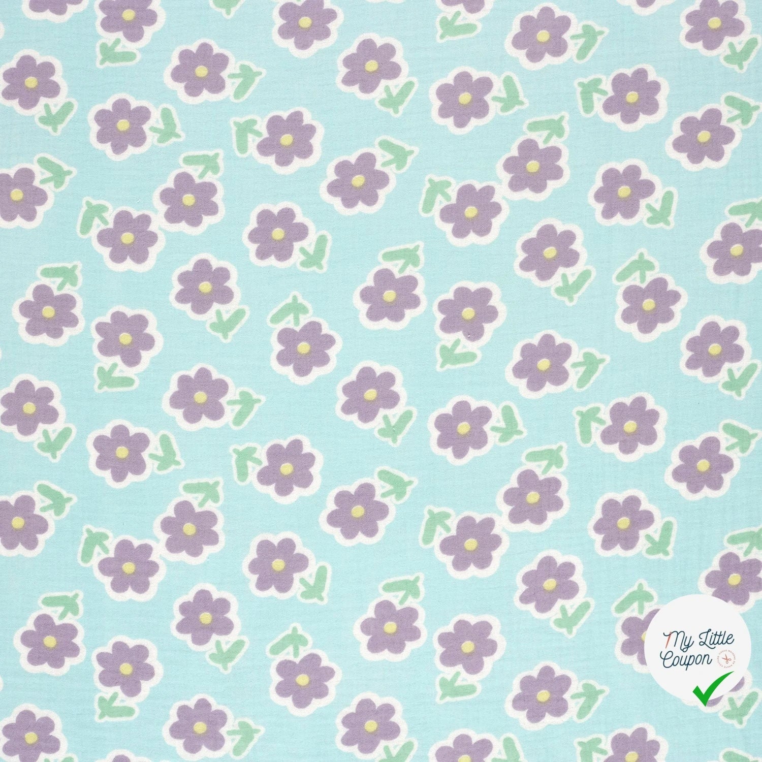 DOUBLE GAZE DE COTON FLEURS GLACE BLEU - My Little Coupon