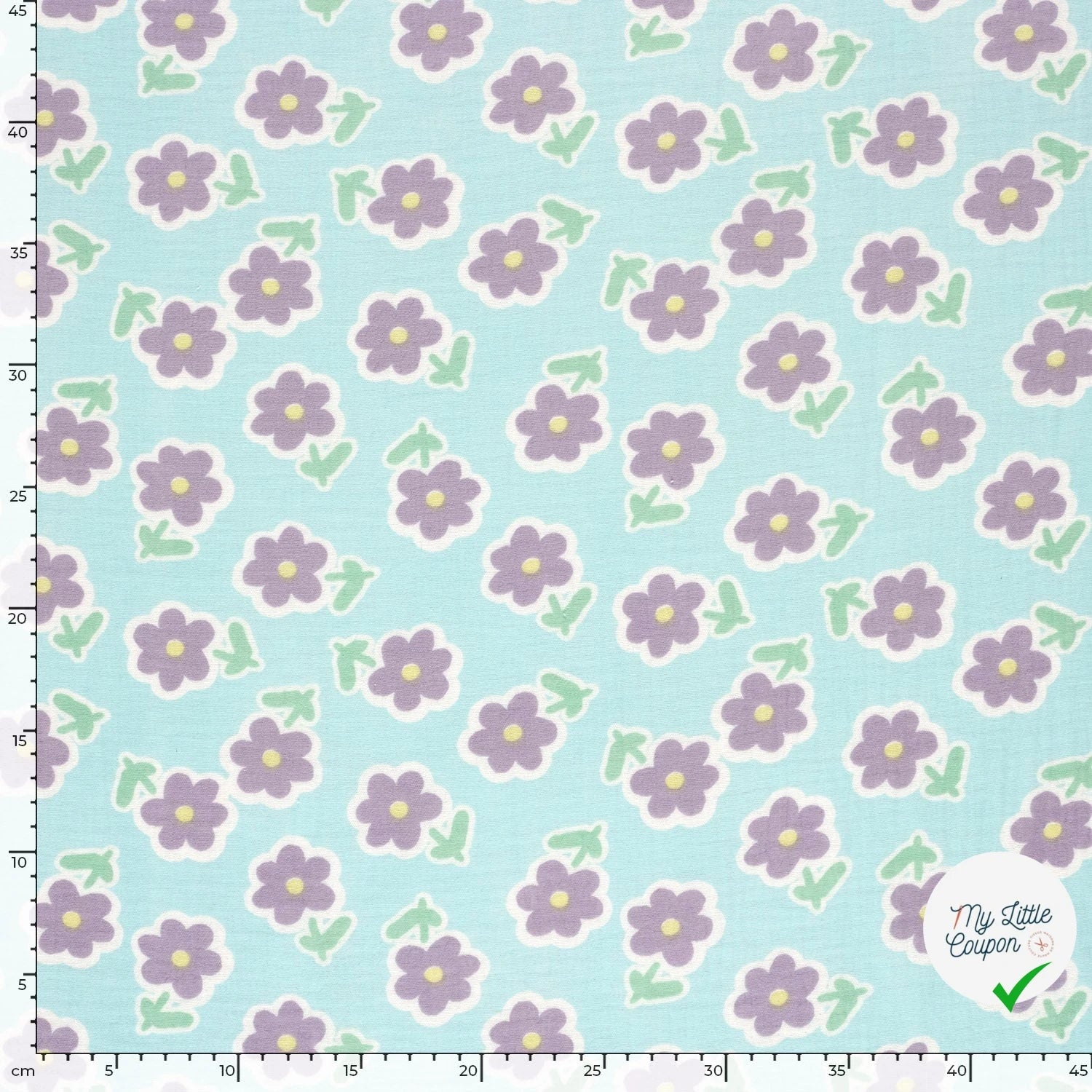 DOUBLE GAZE DE COTON FLEURS GLACE BLEU - My Little Coupon