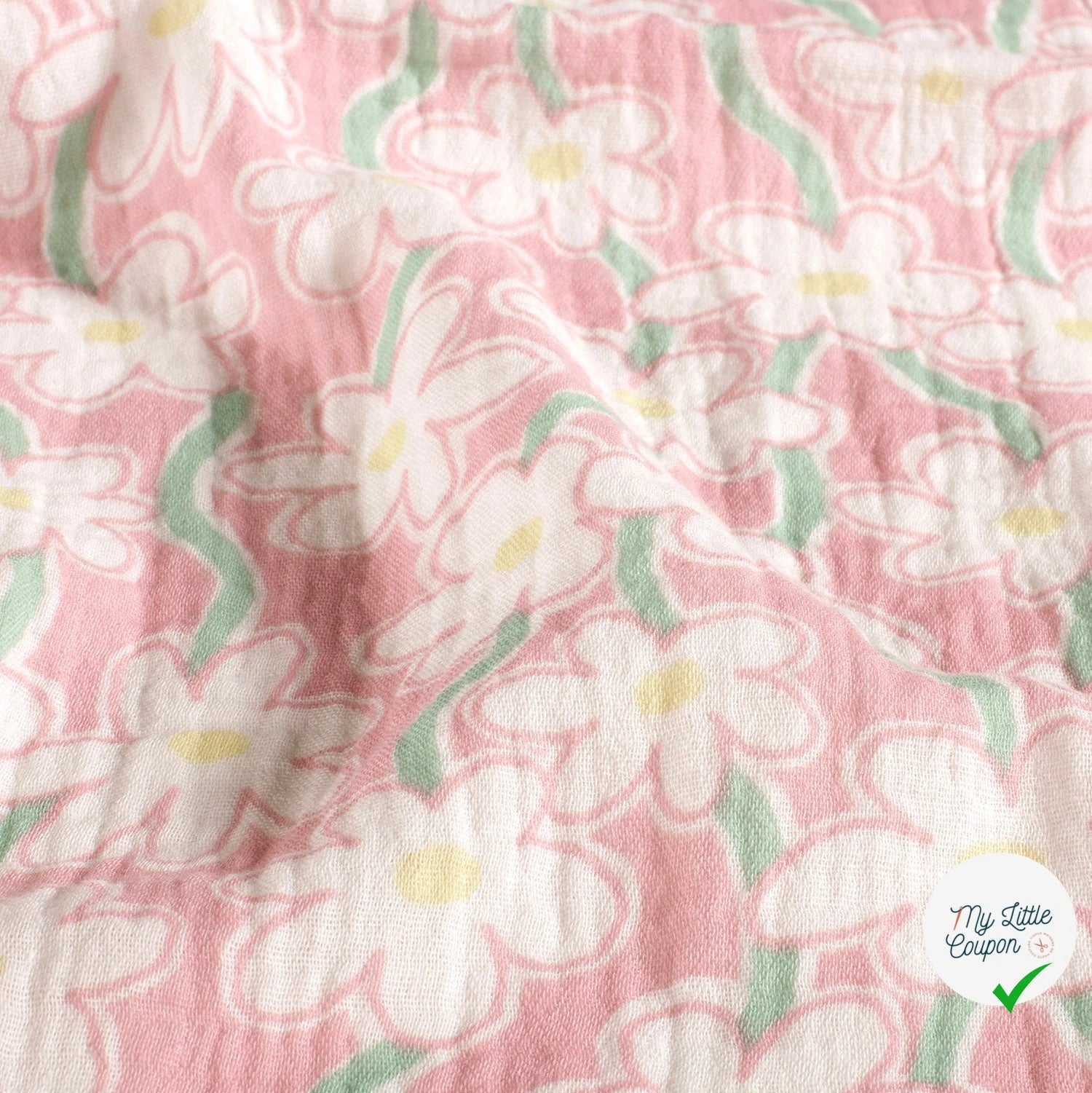 DOUBLE GAZE DE COTON FLEURS ROSE CLAIR - My Little Coupon