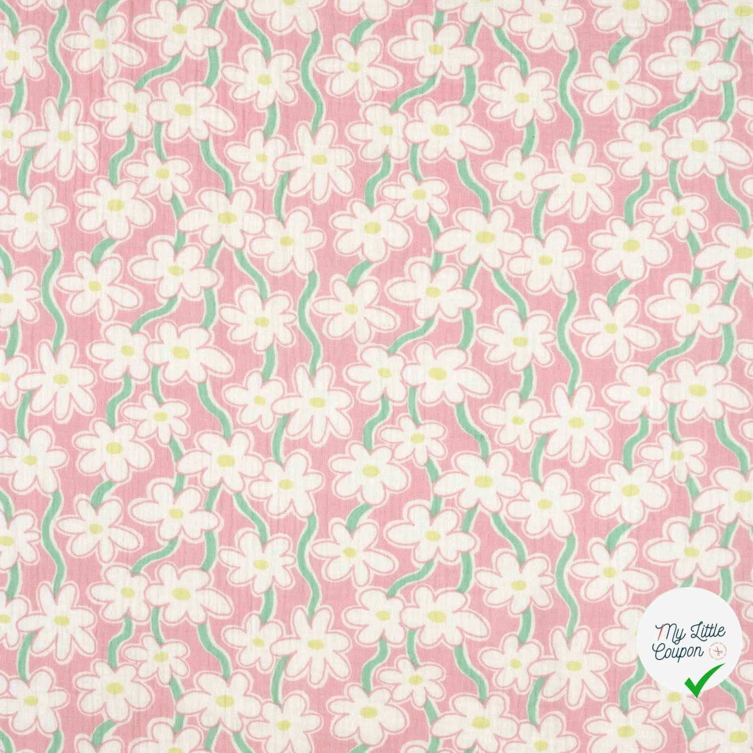 DOUBLE GAZE DE COTON FLEURS ROSE CLAIR - My Little Coupon