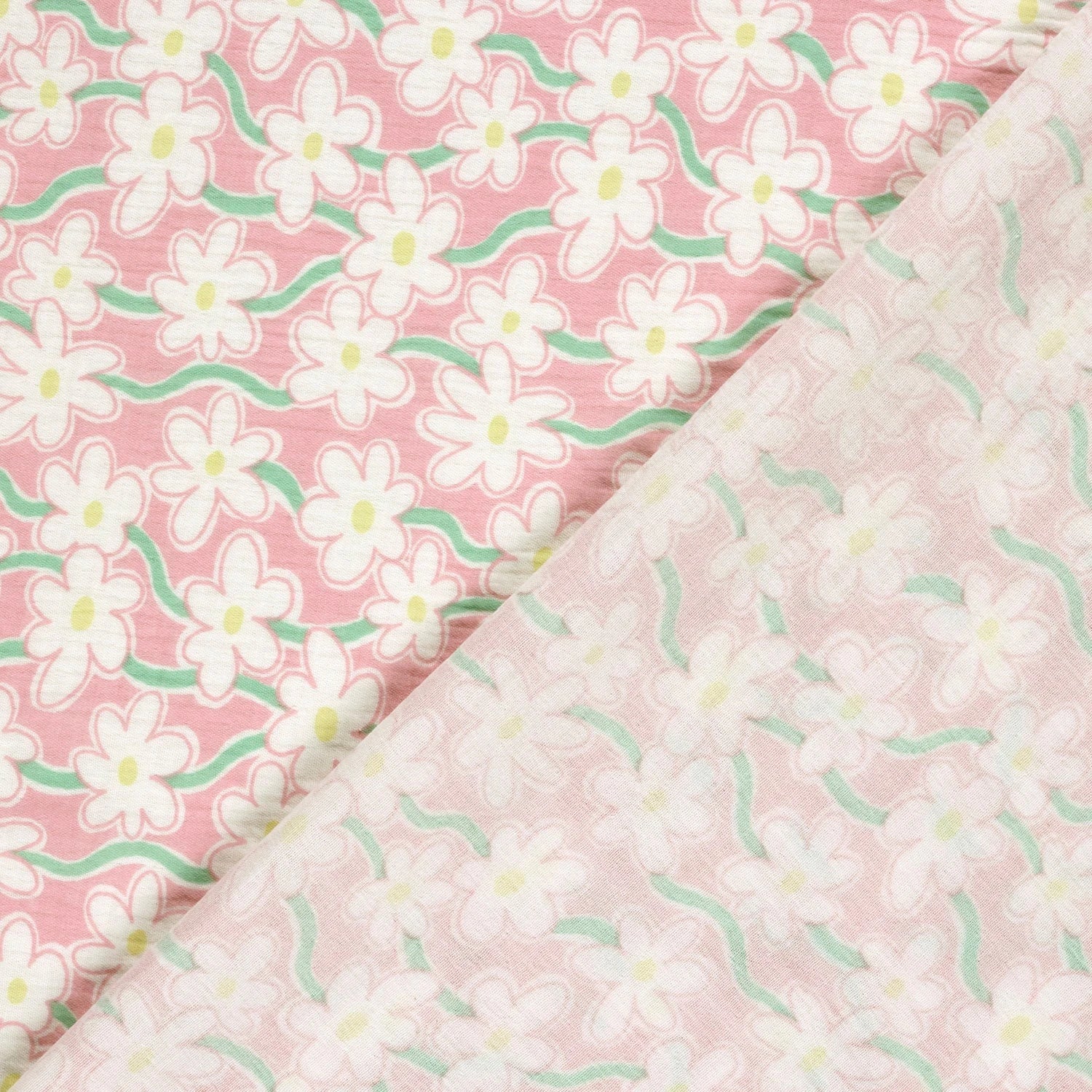 DOUBLE GAZE DE COTON FLEURS ROSE CLAIR - My Little Coupon