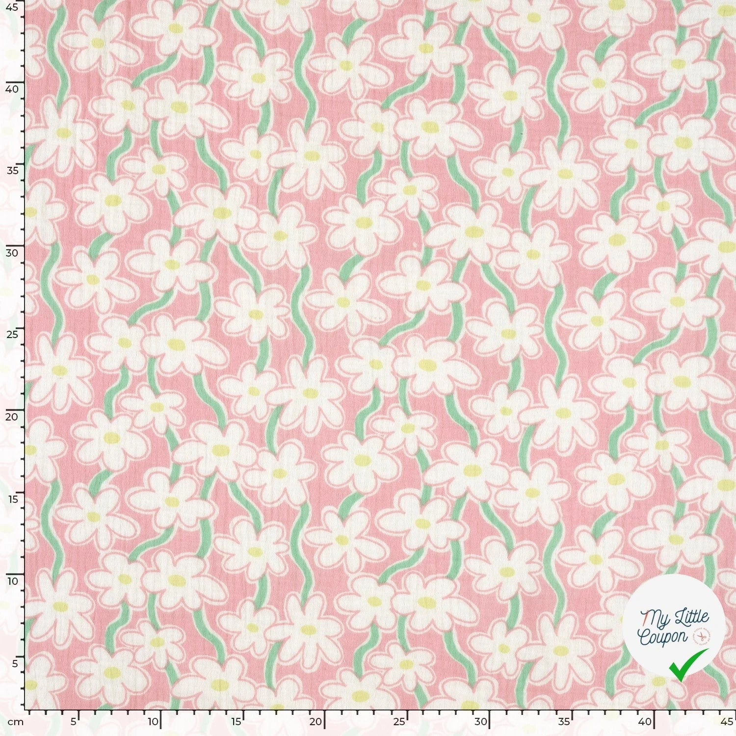 DOUBLE GAZE DE COTON FLEURS ROSE CLAIR - My Little Coupon
