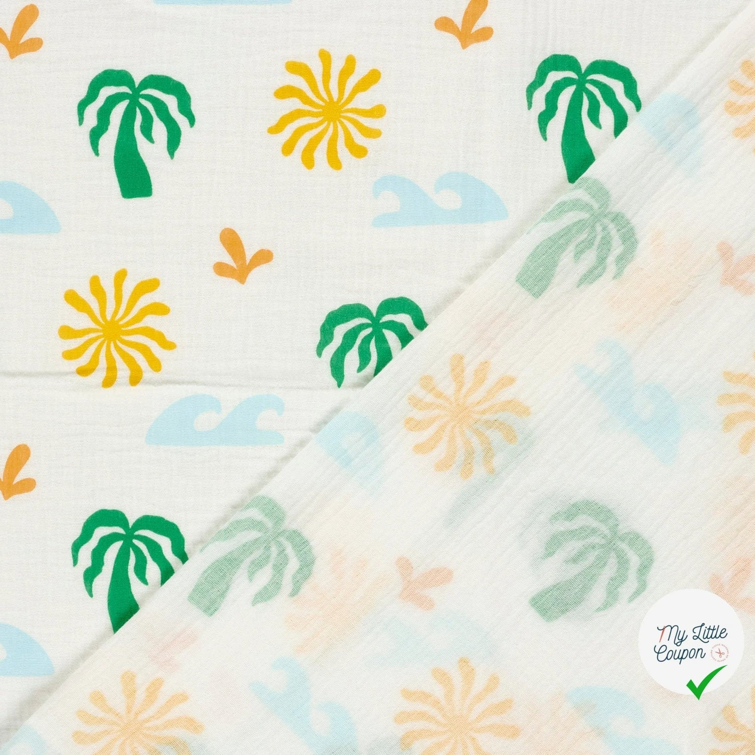 DOUBLE GAZE DE COTON PALMIER BLANC CASSÉ - My Little Coupon