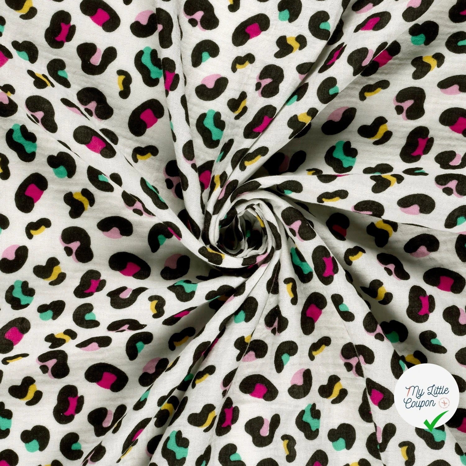DOUBLE GAZE DE COTON PANTHÈRE BLANC CASSÉ - My Little Coupon