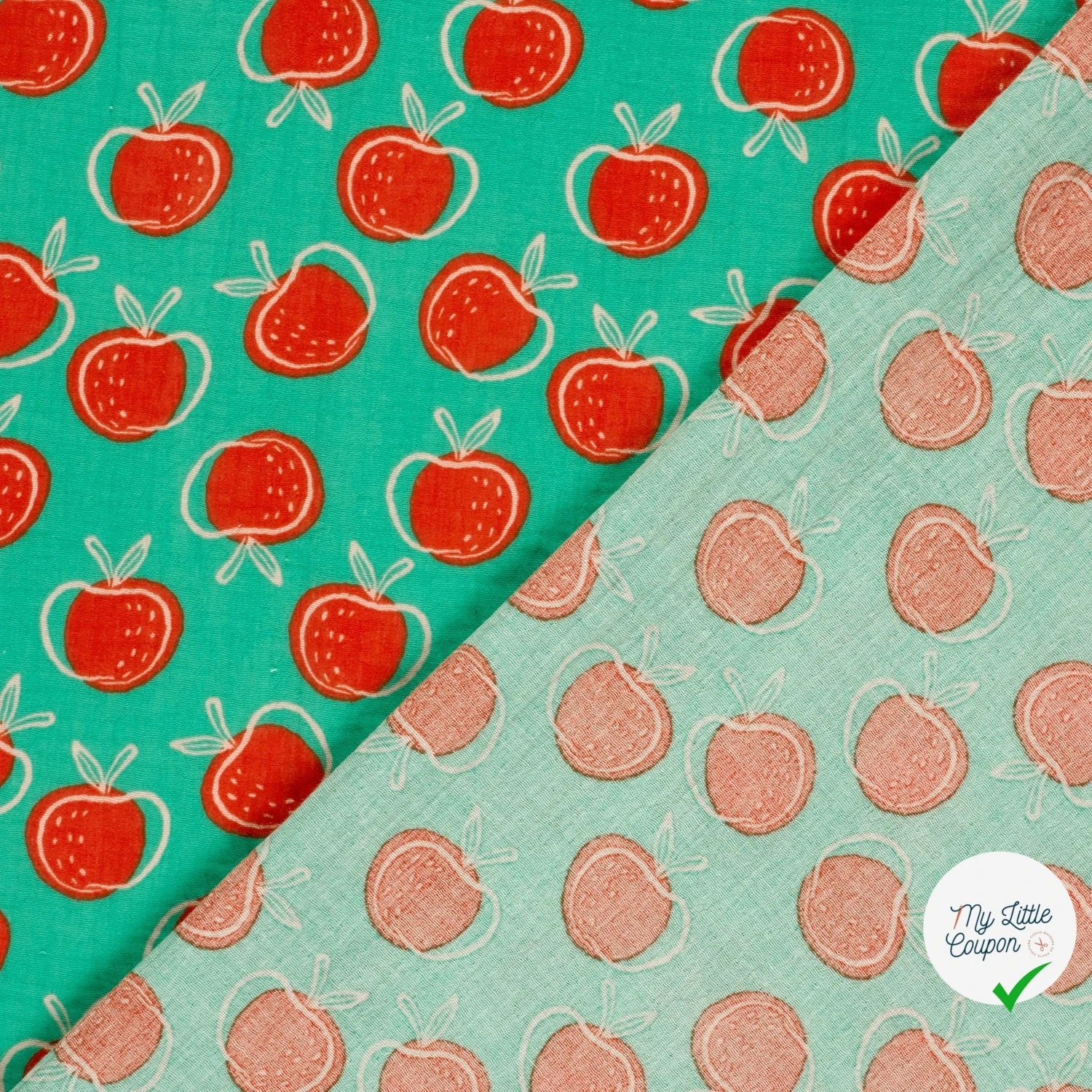 DOUBLE GAZE DE COTON POMMES MENTHE FONCÉE - My Little Coupon
