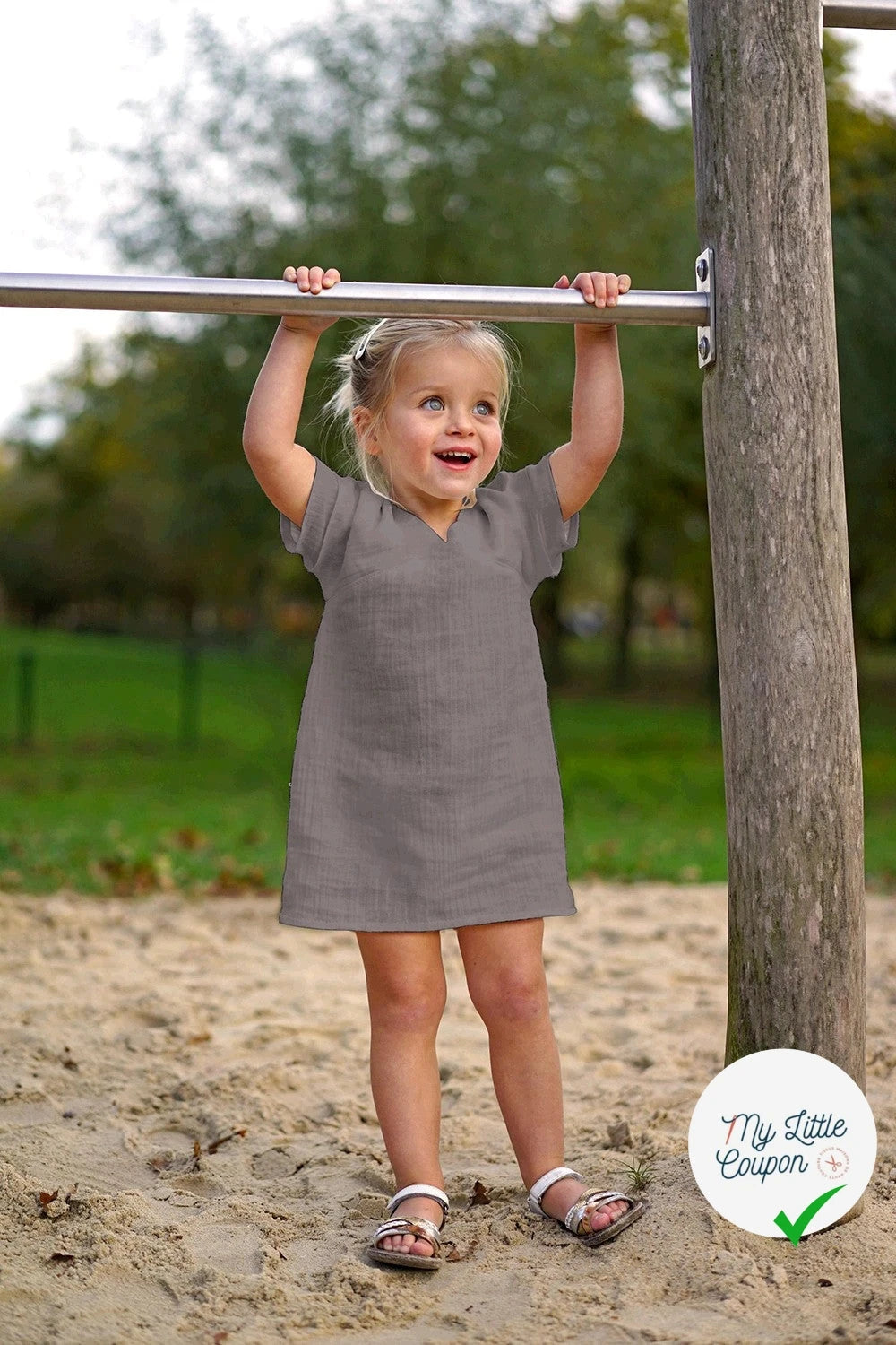 Double gaze de coton unie gris kaki