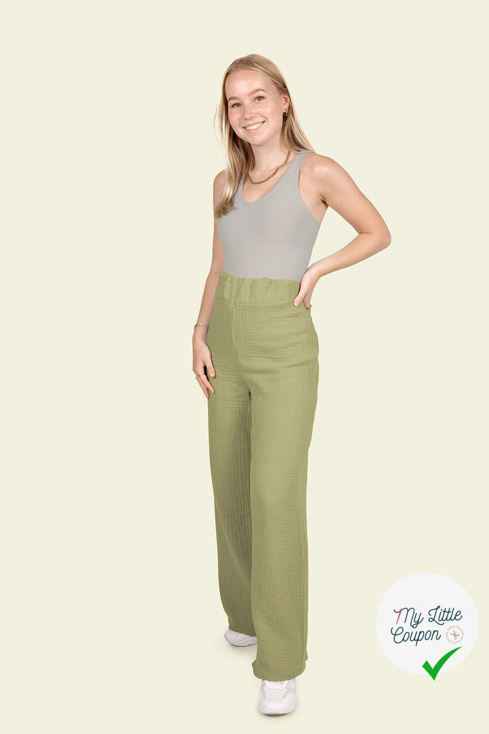 Double gaze de coton unie vert olive