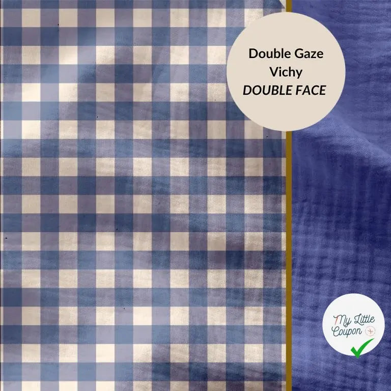 DOUBLE GAZE GAUFREE VICHY AZUR / BLANC CASSE 125 - My Little Coupon