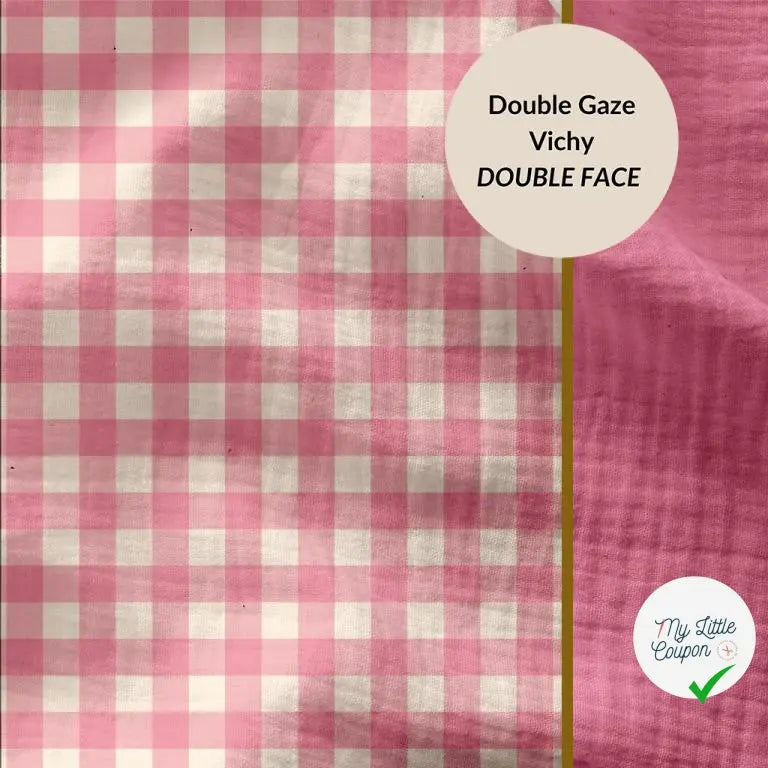 DOUBLE GAZE GAUFREE VICHY BONBON / BLANC CASSE 125 - My Little Coupon