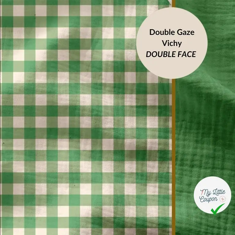 DOUBLE GAZE GAUFREE VICHY TREFLE / BLANC CASSE 125 - My Little Coupon