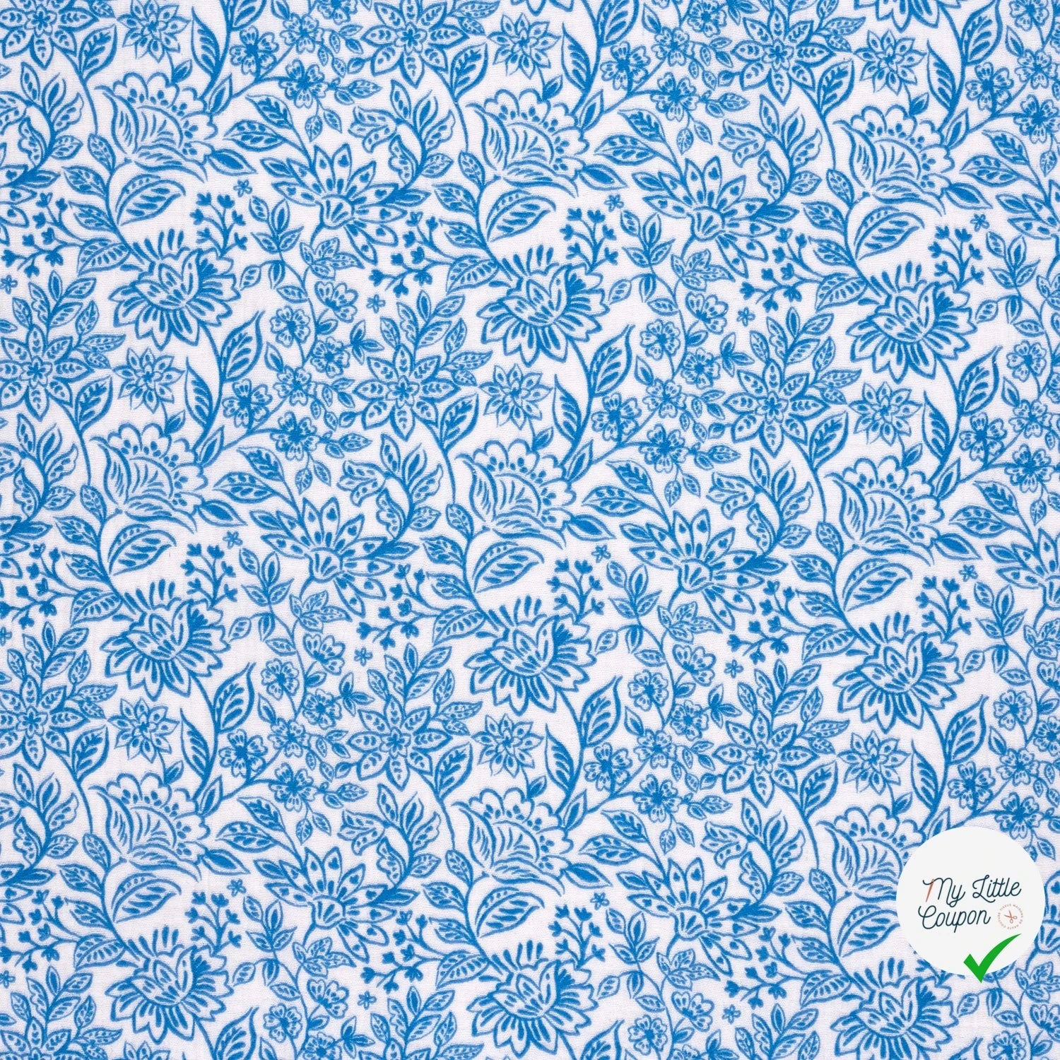 DOUBLE GAZE TISSU IMPRIMÉ FLEURS INDIGO - My Little Coupon
