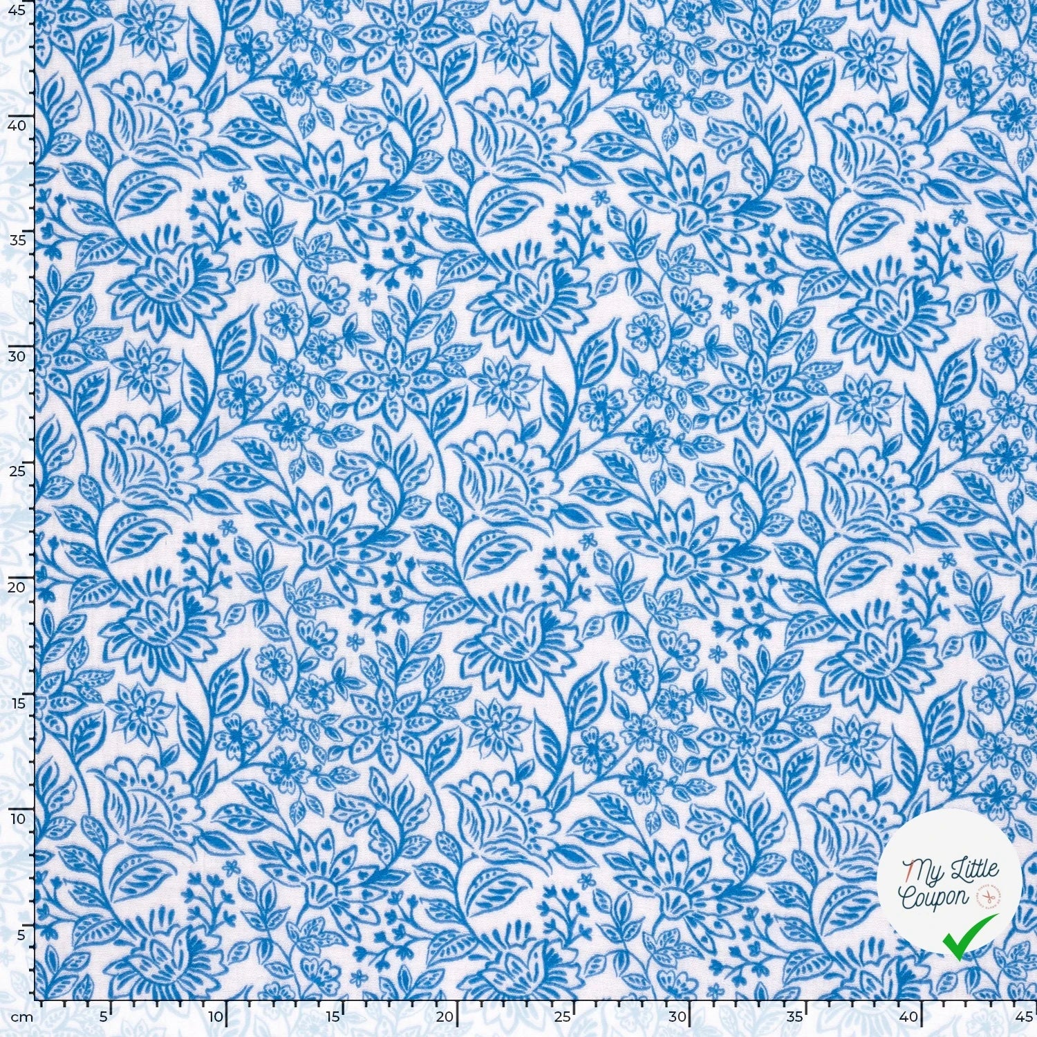 DOUBLE GAZE TISSU IMPRIMÉ FLEURS INDIGO - My Little Coupon