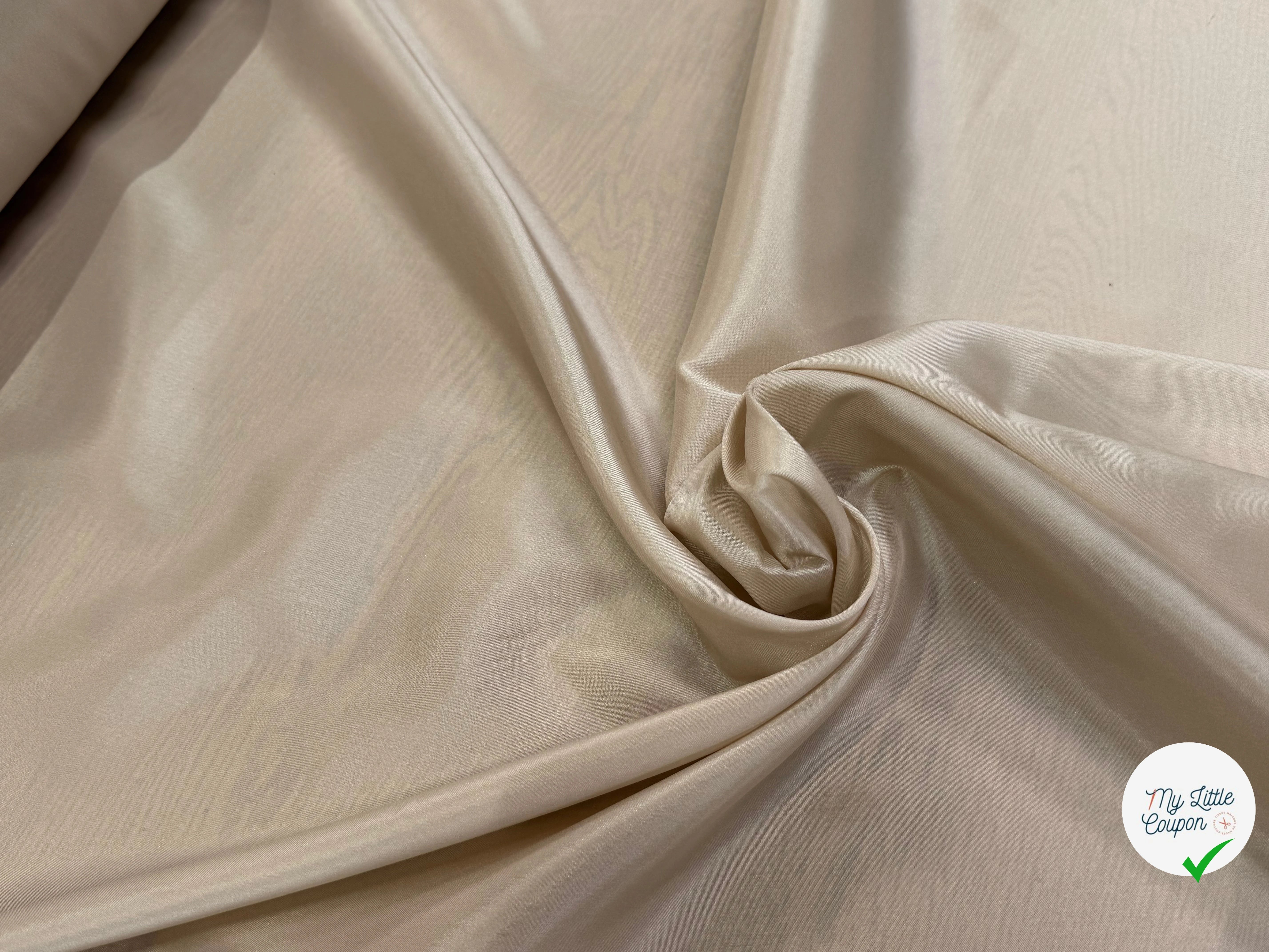 DOUBLURE 62% ACETATE STRETCH BEIGE CREME LÉGÈREMENT SATINÉE - My Little Coupon
