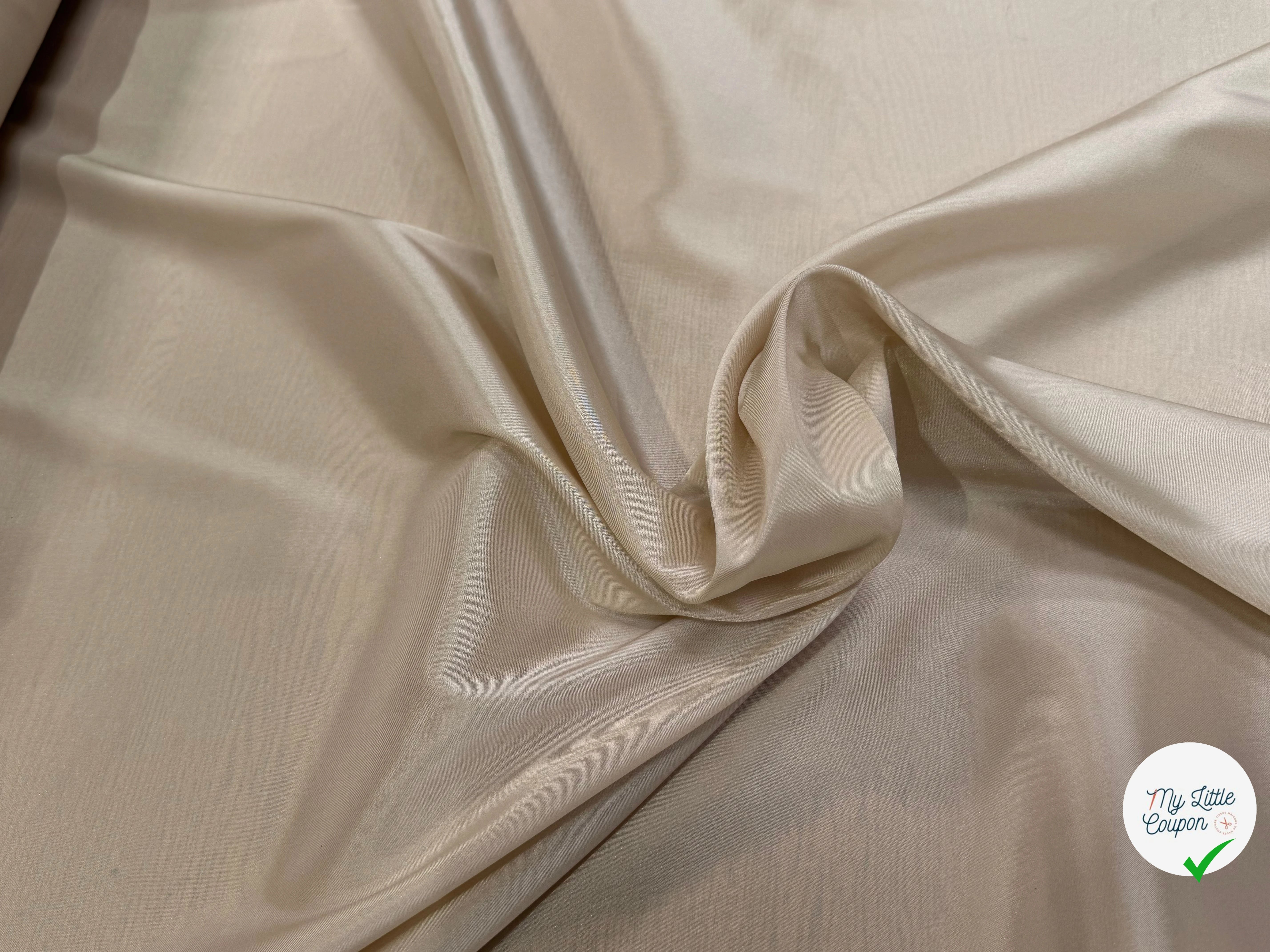 DOUBLURE 62% ACETATE STRETCH BEIGE CREME LÉGÈREMENT SATINÉE - My Little Coupon